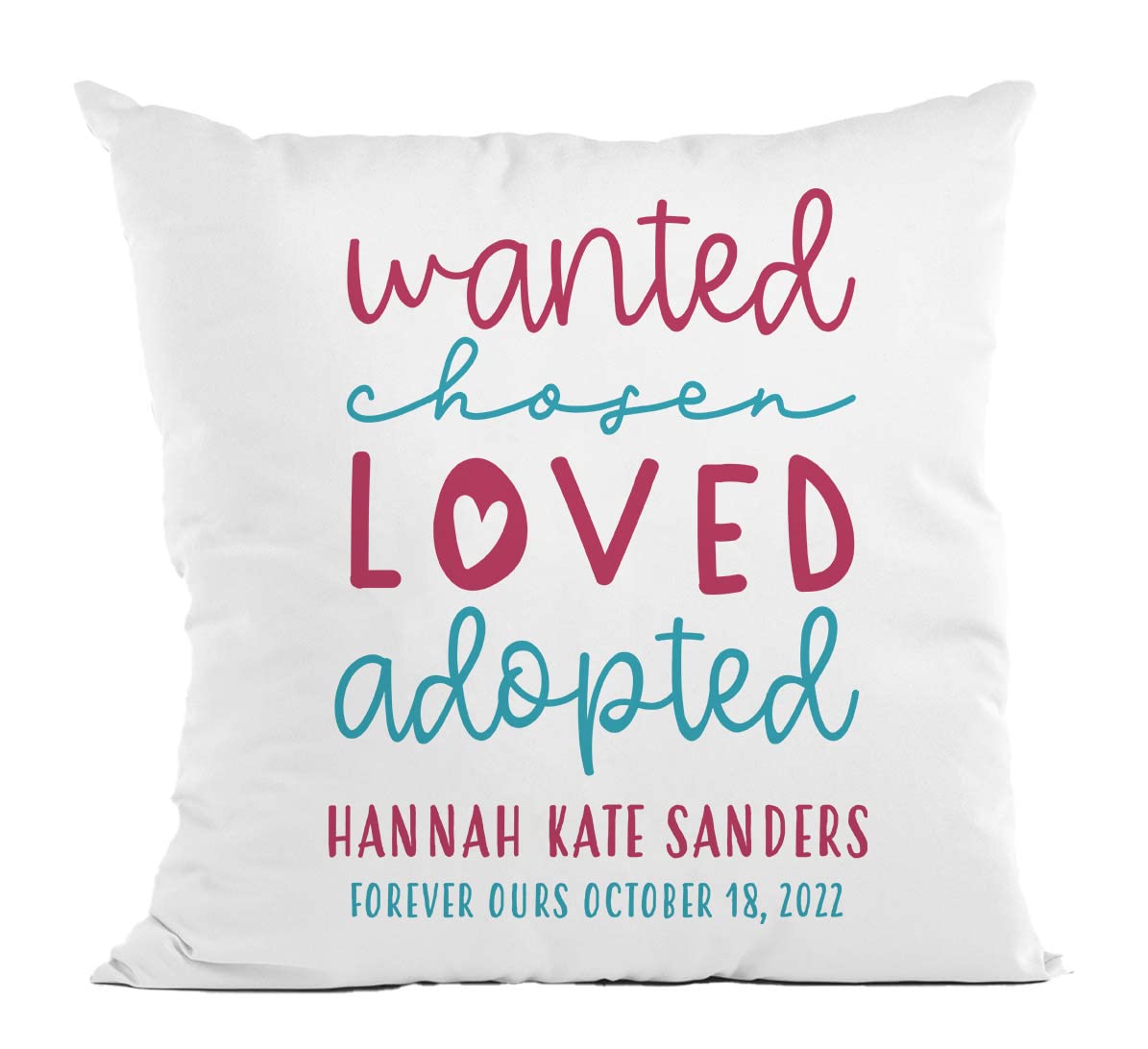 Personalized Adoption Date Pillow - Custom Gotcha Day Gift for Adopted Kids | Pink & Blue Nursery Decor | Unique Family Keepsake with Pillow Insert - Perfect for Adoption Anniversaries & Children's Bedroom Decor