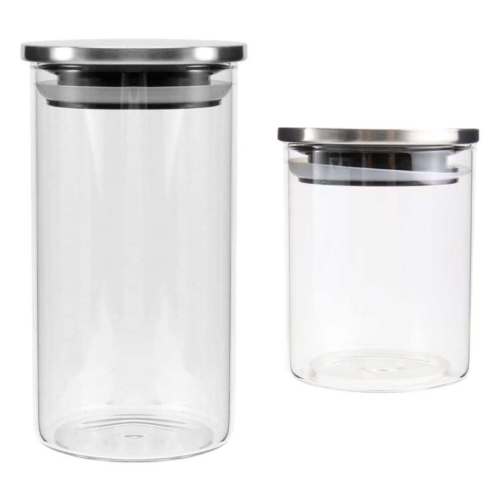 FOMIYES 2-Pack Clear Glass Storage Jars with Airtight Lids - Food Safe Kitchen Canisters for Sugar, Flour, Coffee, Candy & Spices | Pantry Organization & Countertop Decor