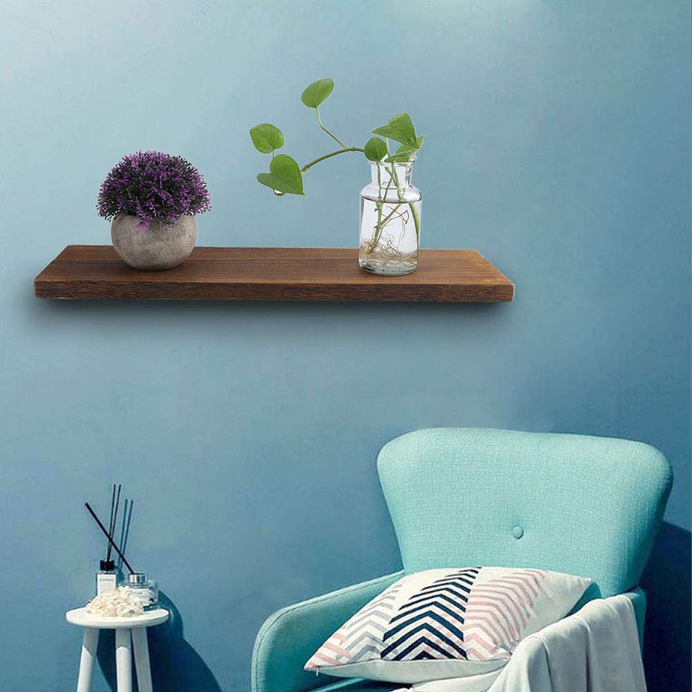 Brown Floating Shelves for Wall - 50x14x2cm Invisible Bracket Mounted Decorative Shelf | Perfect for Living Room, Bedroom, Bathroom & Kitchen Decor | Great for TV Background, Books Display & Partition Organization