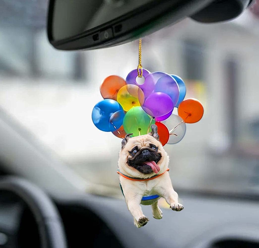 Pug with Bubbles Hanging Ornament - Cute Pug Decor for Car Rearview Mirror, Christmas Tree & Home Shelves | Perfect Gift for Dog Lovers & Pet Moms | Festival & Interior Decoration Accessories
