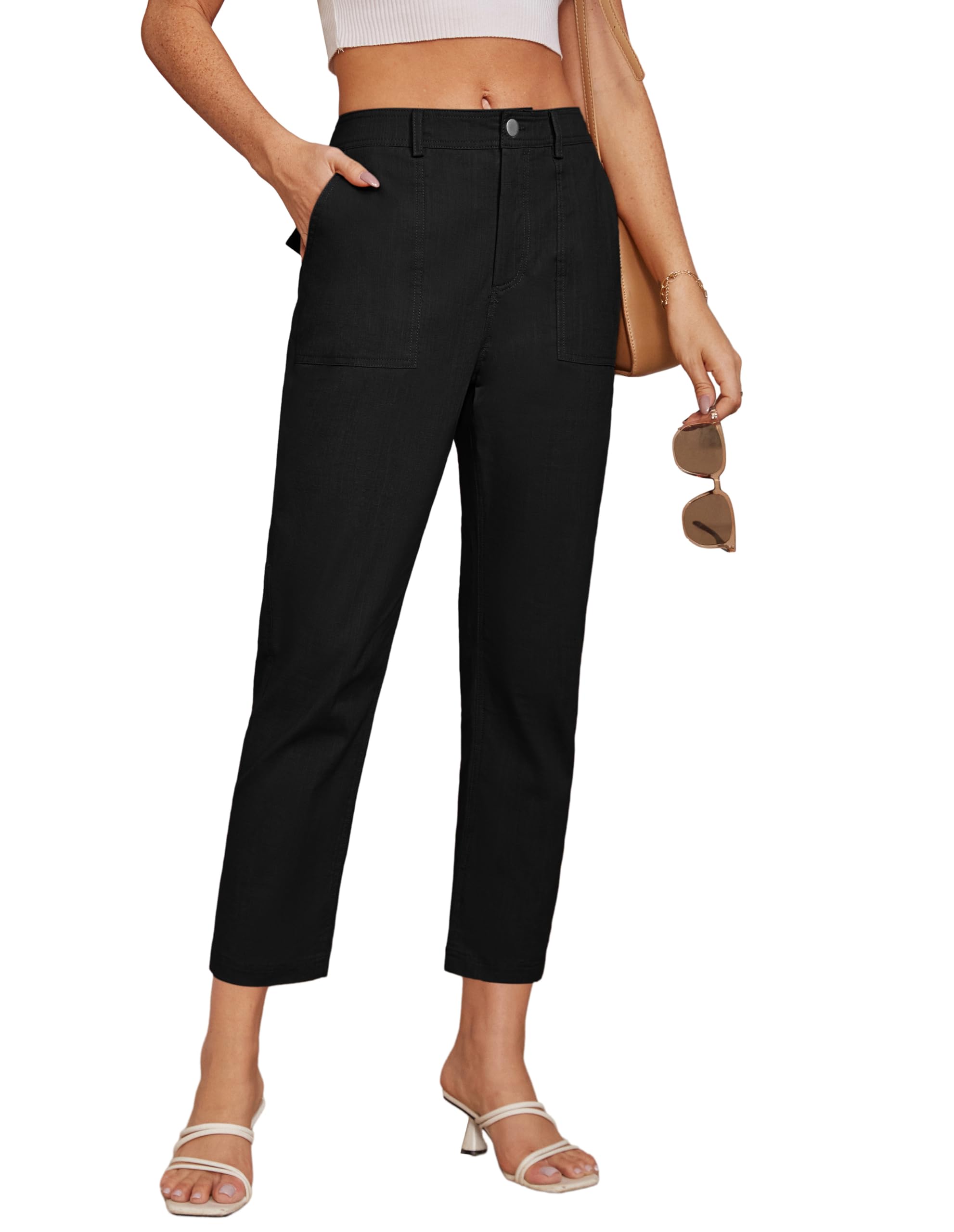 GRACE KARIN Women's High Waisted Tapered Leg Dress Pants - Professional Office Work Trousers with Pockets for Business Casual & Formal Wear