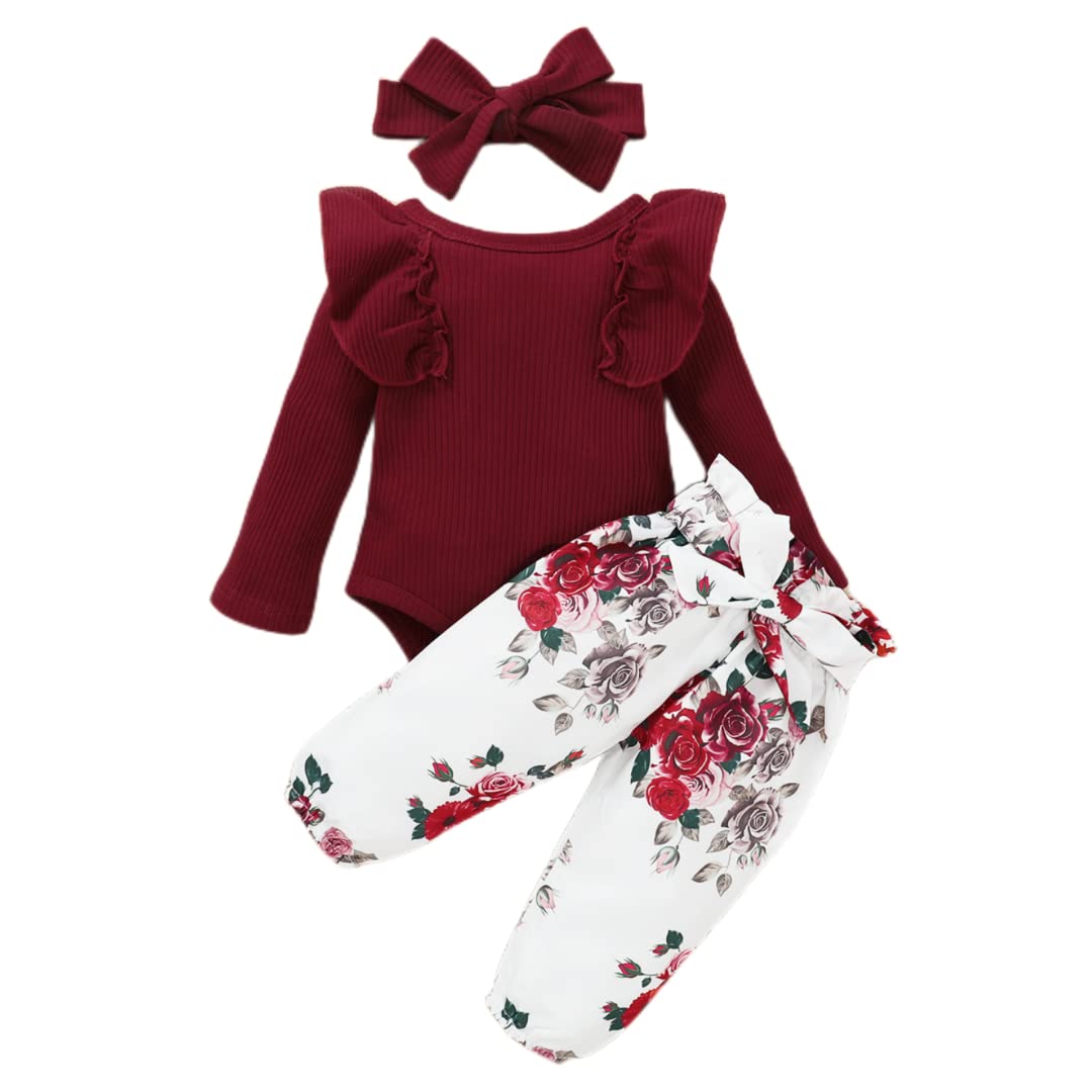Soft Long Sleeve Baby Girl Onesies Set with Pants & Headband - Newborn Infant Outfit for Photos, Parties & Daily Wear | Cute & Comfortable Baby Girl Clothes