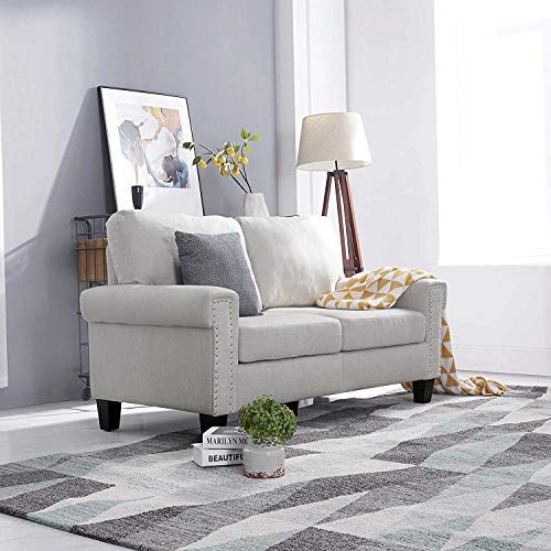 Modern Loveseat Couch Upholstered Sofa - 2-Seat Armchair with Linen Fabric for Living Room, Bedroom & Patio - Simple Style Beige Furniture for Relaxing & Entertaining Guests