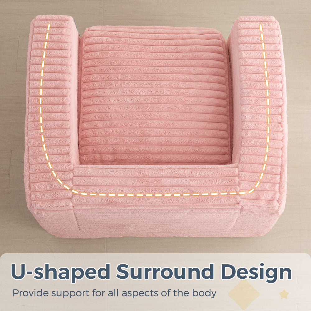 MAXYOYO Giant Bean Bag Chair - Soft Striped Faux Fur Floor Sofa with Removable Pillows & Armrests, Pink - Perfect for Living Room, Bedroom, Gaming Room & Dorm Decor