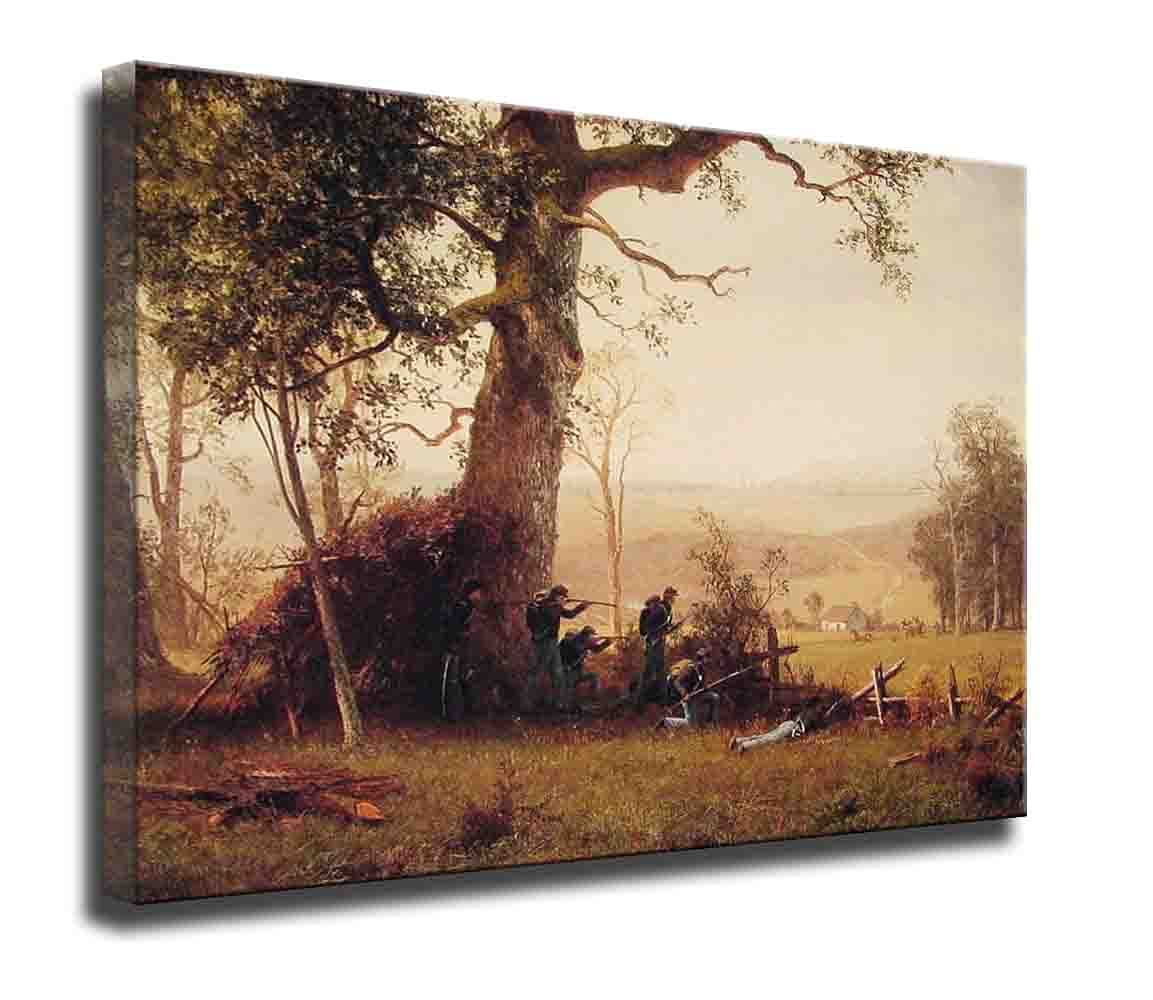 Albert Bierstadt Guerrilla Warfare Framed Canvas Wall Art - 26x36 Inch Ready to Hang Painting for Living Room & Bedroom Decor - Western Landscape Artwork for Home, Office & Cabin Wall Decor