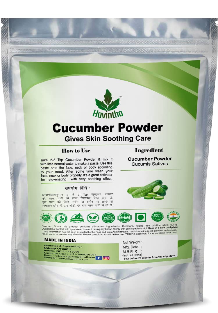 Havintha 100% Natural Cucumber Powder for Skin Care & Face Cleansing | Organic Face Mask for Glowing Skin, DIY Beauty Treatment, Health Supplement (100g) - Perfect for Spa Day, Home Facial & Skincare Routine