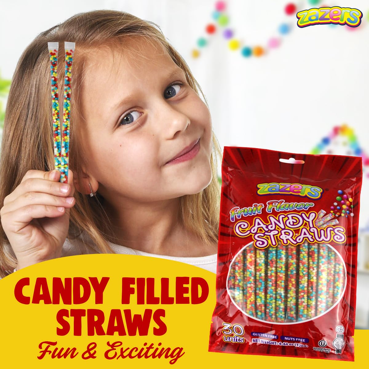 Colorful Fruit Flavor Candy Straws - Individually Wrapped Sweet Dots Snacks for Kids | Gluten Free & Nut Free | Perfect for Birthday Parties, Halloween, Festivals & School Events - Pack of 30