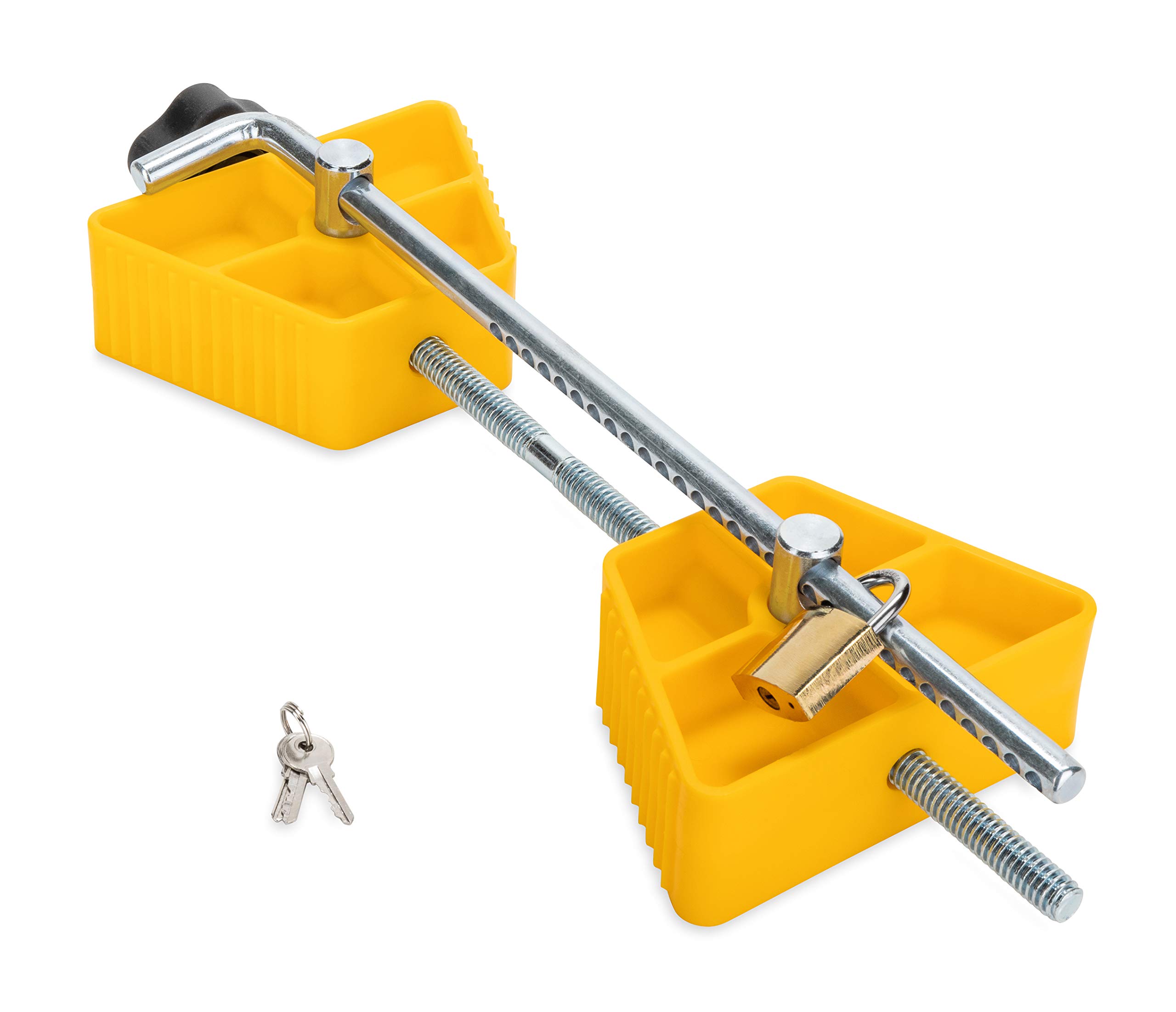 Camco Small RV Wheel Stop with Lock - Heavy Duty Trailer Stabilizer for 26