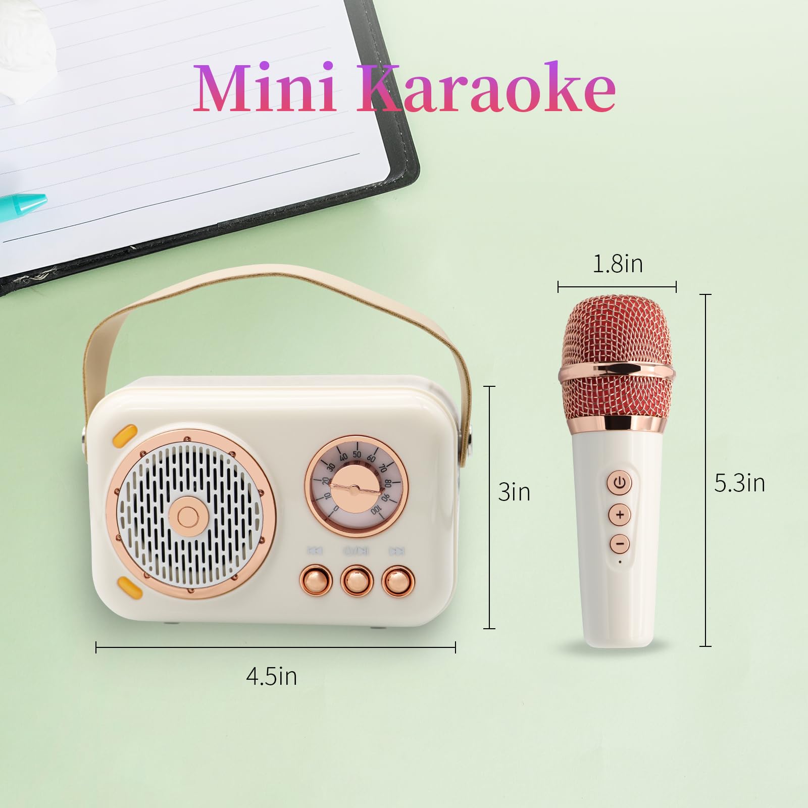 Portable Mini Karaoke Machine with 2 Wireless Microphones - Bluetooth Speaker for Adults & Kids - Perfect for Home Parties, Birthday Gifts & Family Singing Fun (White)