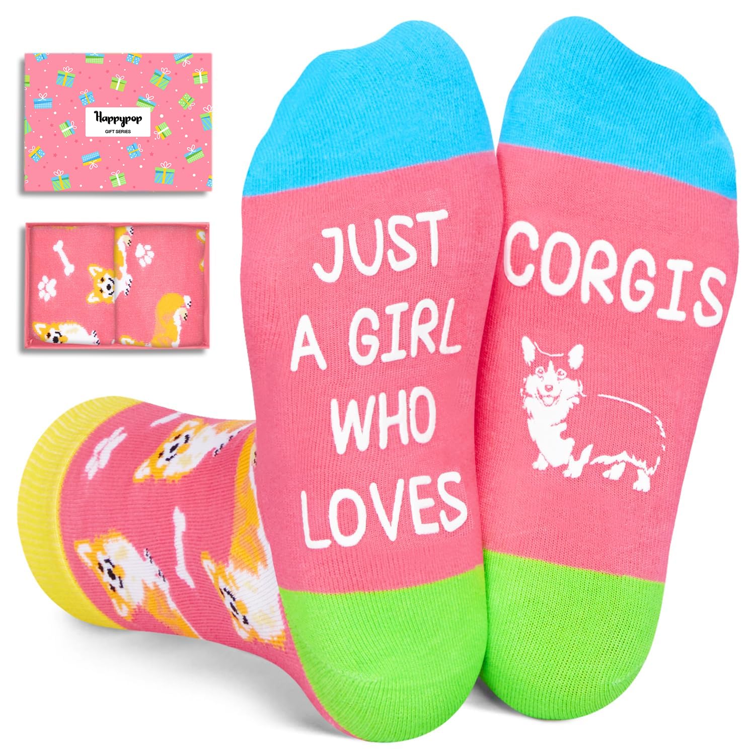 HappyPop Funny Corgi Socks for Women, Teens & Kids - Cute Dog Lover Gifts for Christmas, Birthday - Soft & Comfortable Novelty Socks for Daily Wear, School, Home & Gifts