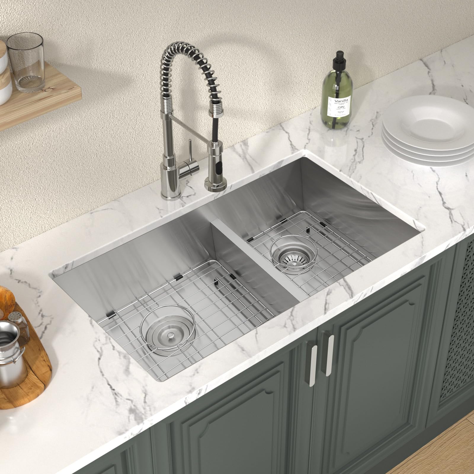 Lordear 36-inch Stainless Steel Undermount Kitchen Sink - Double Bowl 60/40 Design, 16 Gauge, Rectangular Under Counter Sink for Modern Kitchens | Perfect for Meal Prep, Dishwashing & Entertaining