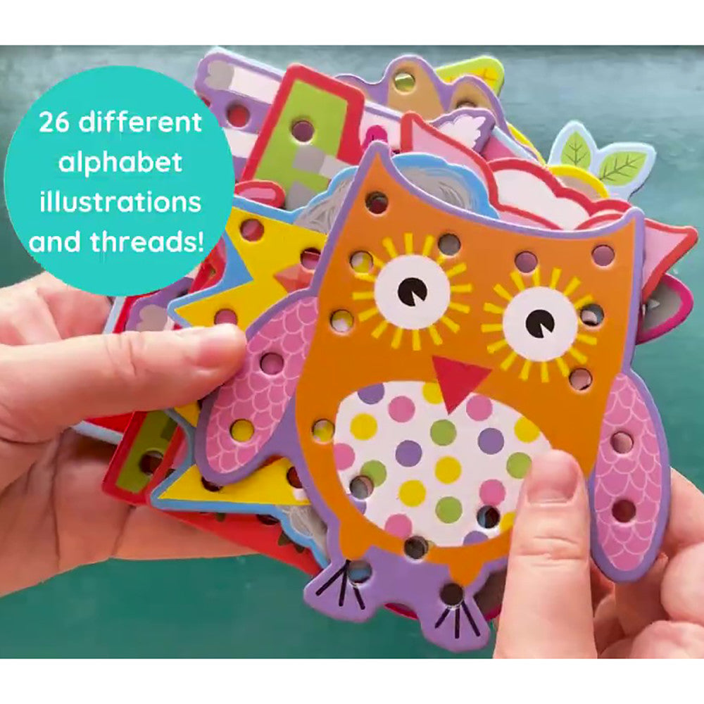 Buddy & Barney Alphabet Lacing Cards - 52pc Educational Threading Set for Kids - Perfect for Preschool Learning & Fine Motor Skills Development