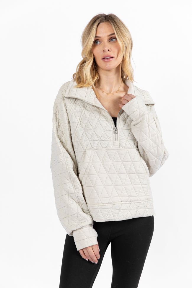 Love Is Everything Ivory Quilted Quarter Zip Pullover Sweater | Cozy Winter Fashion | Perfect for Date Nights & Casual Outings