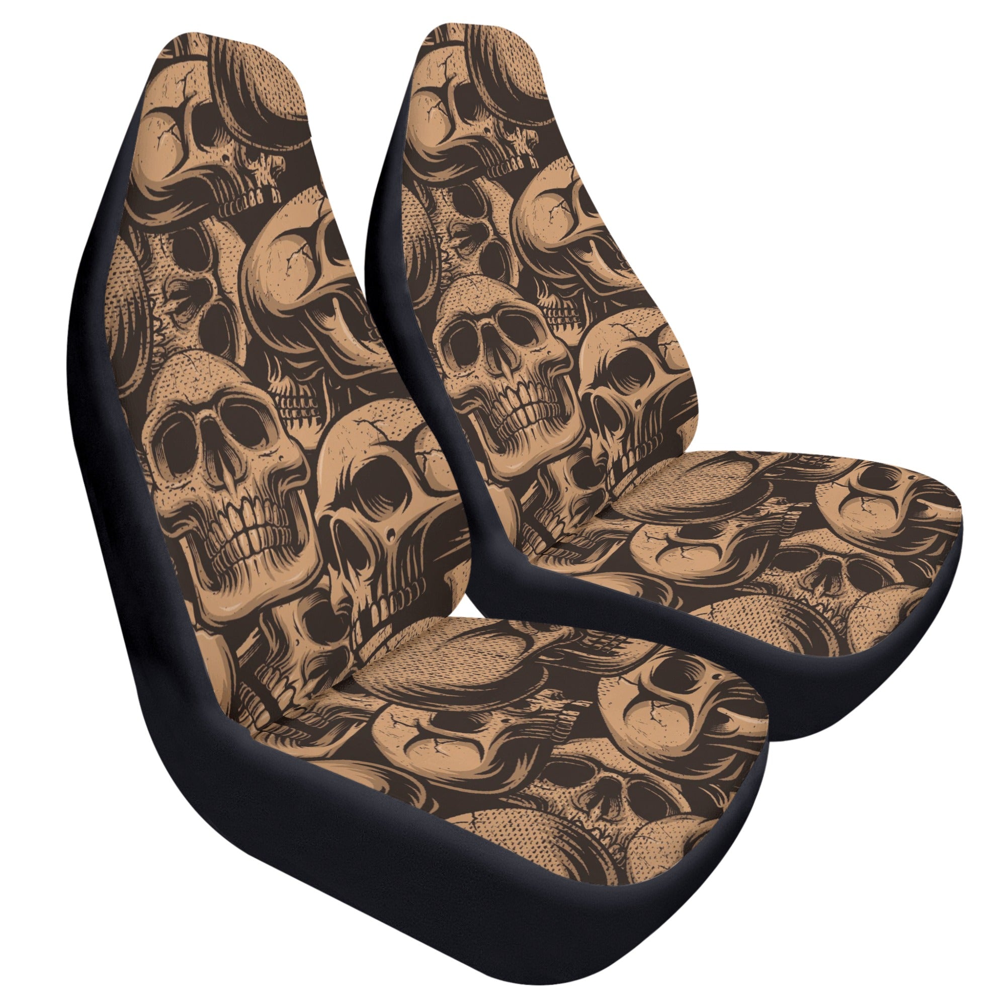 Premium Bronze Skull Design Car Seat Covers - Universal Fit for Cars, Trucks & SUVs - Durable Neoprene Material for Comfort & Protection - Perfect for Halloween Decor, Gothic Style or Biker Accessories