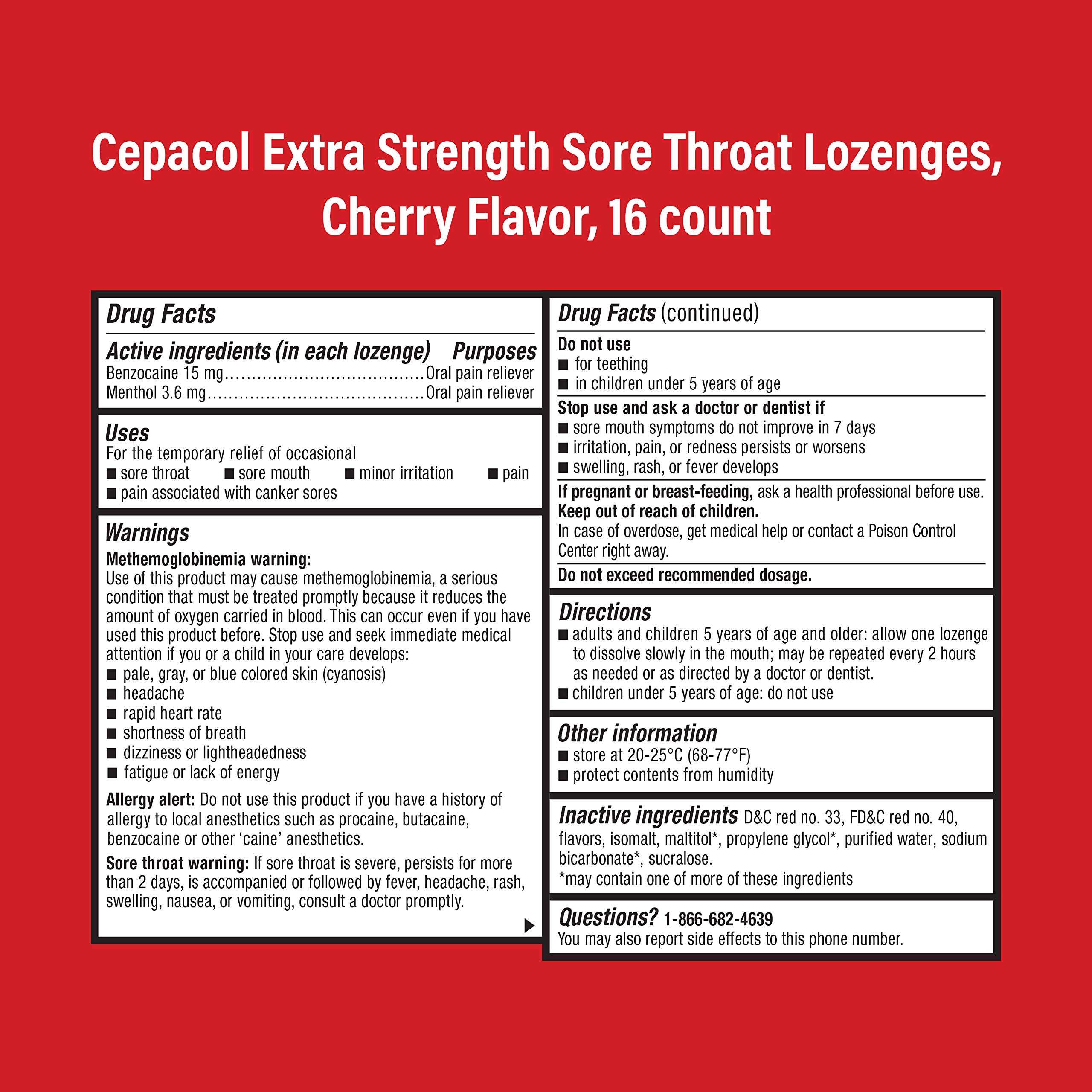 Cepacol Maximum Strength Sore Throat Relief Lozenges - Cherry Flavor, 16 Count (Pack of 12) | Fast-Acting Throat Pain & Cough Suppressant | Perfect for Cold, Flu & Allergy Season