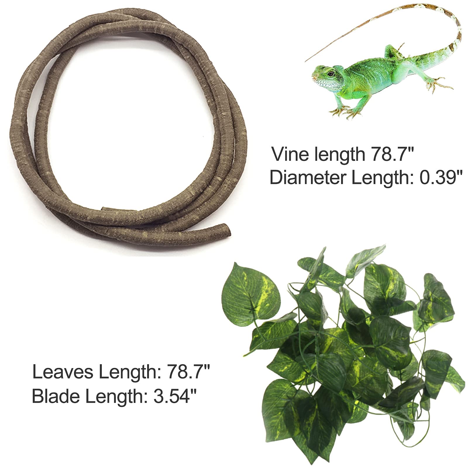 Hamiledyi 4Pcs Reptile Jungle Vines - Bendable Fake Leaves Terrarium Plants for Bearded Dragons, Lizards, Geckos, Snakes & Frogs | Climbing Decor for Reptile Tanks & Habitats | Perfect for Natural Jungle-Themed Enclosures & Climbing Enrichment