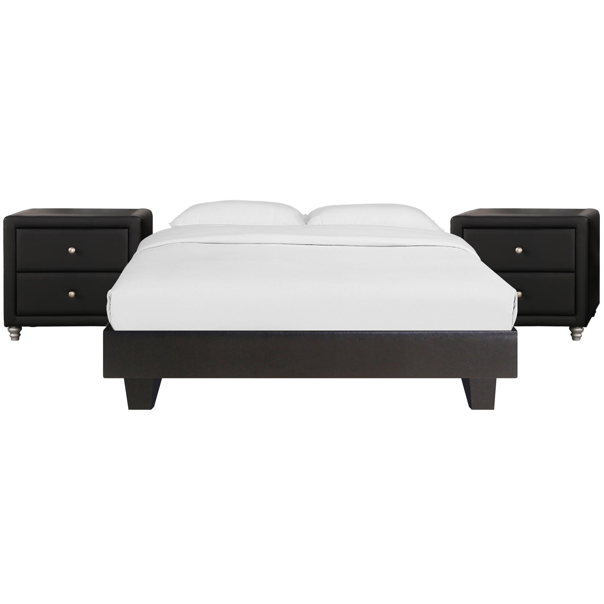 Camden Isle Acton King Size Platform Bed with 2 Nightstands - Modern Black Wooden Bed Frame for Master Bedroom | Space-Saving Storage Bed Design for Small Rooms
