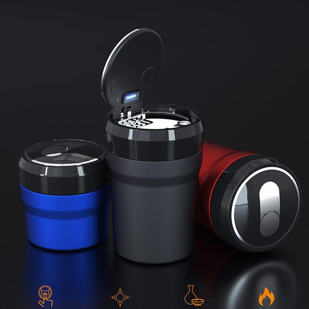Car Ashtray with Lid - Portable Smokeless Cigarette Holder with Blue LED Light, Detachable Cup Design | Mini Car Trash Can for Vehicle, Home, Office & Travel | Perfect for Smokers, Road Trips & Workspaces