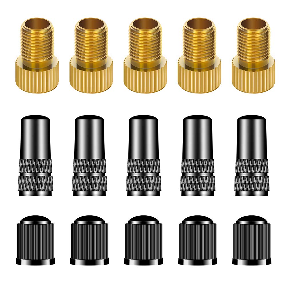 15-Piece Bike Presta to Schrader Valve Adapter Kit - Durable Copper Tire Valve Converter with Caps - Compatible with Mountain Bikes, Road Bikes, Cars & Bike Pumps - Essential Cycling Accessories for Tire Inflation & Maintenance