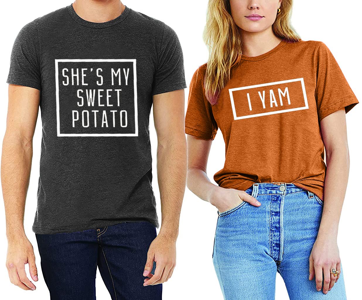 Sweet Potato I Yam Thanksgiving Matching Couples T-Shirt - Funny Husband & Wife Short Sleeve Graphic Tee for Thanksgiving Dinner, Family Gatherings & Holiday Photos