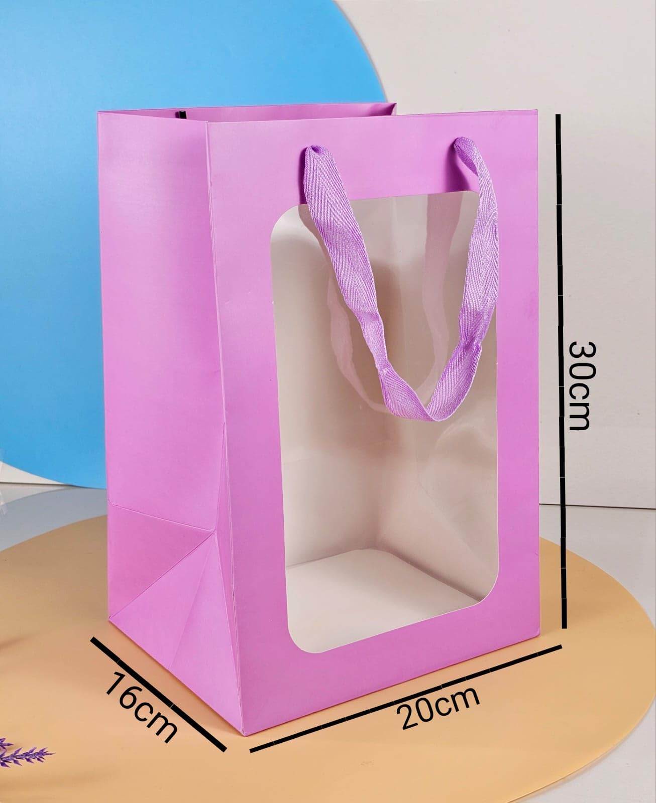 4 Pack SATYAM KRAFT Clear Window Gift Bags with Handles - Reusable Shopping Bags for Valentine's Day, Birthday, Wedding, Christmas & Party Favors - Perfect for Gifting, Events & Holiday Presents
