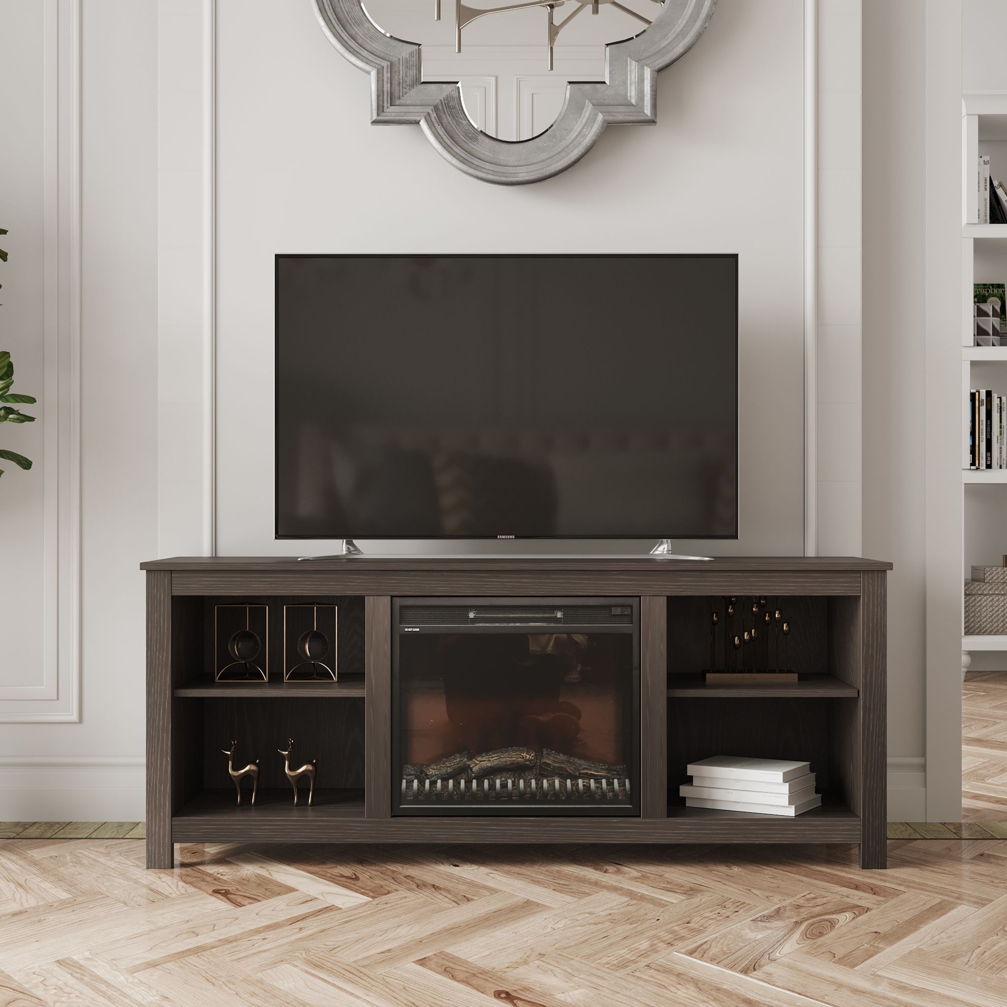 Brenna Modern TV Stand with Electric Fireplace - Stylish Entertainment Center for Living Room, Bedroom & Home Theater