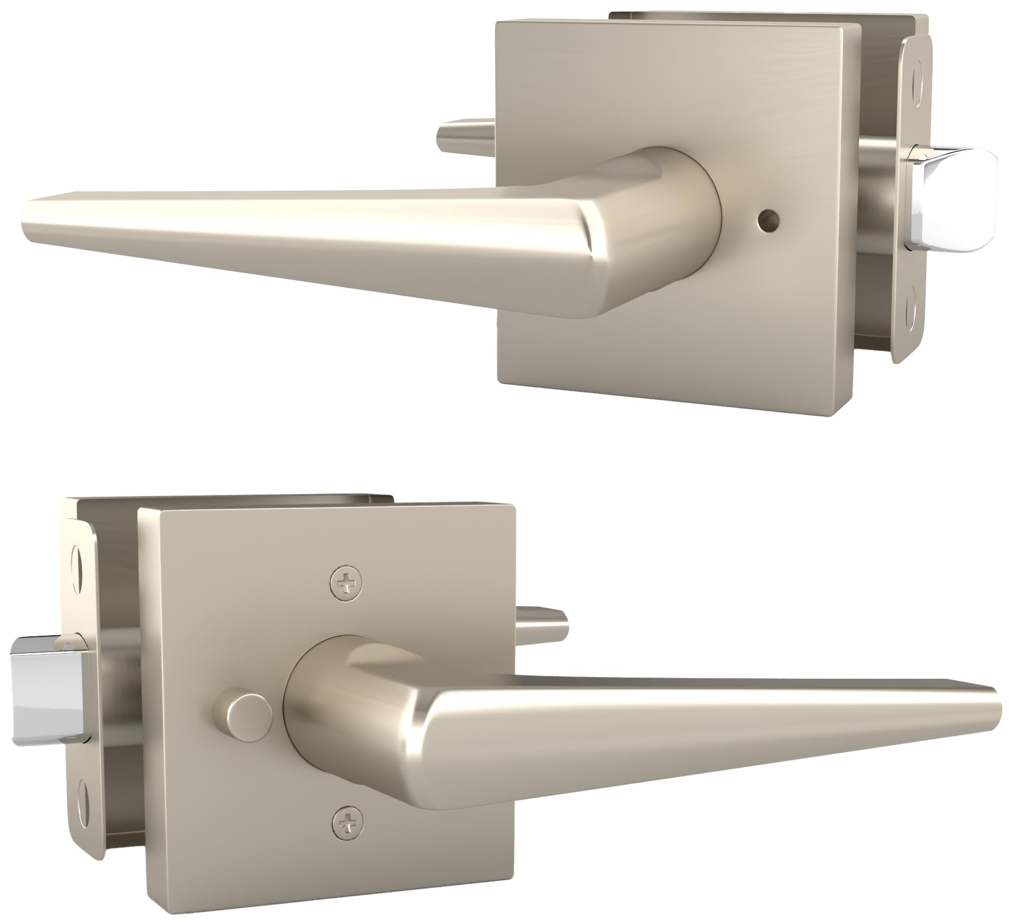 Heavy Duty Keyless Privacy Lever Door Lock Handle Set - Satin Nickel Finish for Hallway, Closet & Bathroom | Fits All Standard Doors | Easy Installation with Included Screws | Perfect for Home, Office & Commercial Use (1 Pack)
