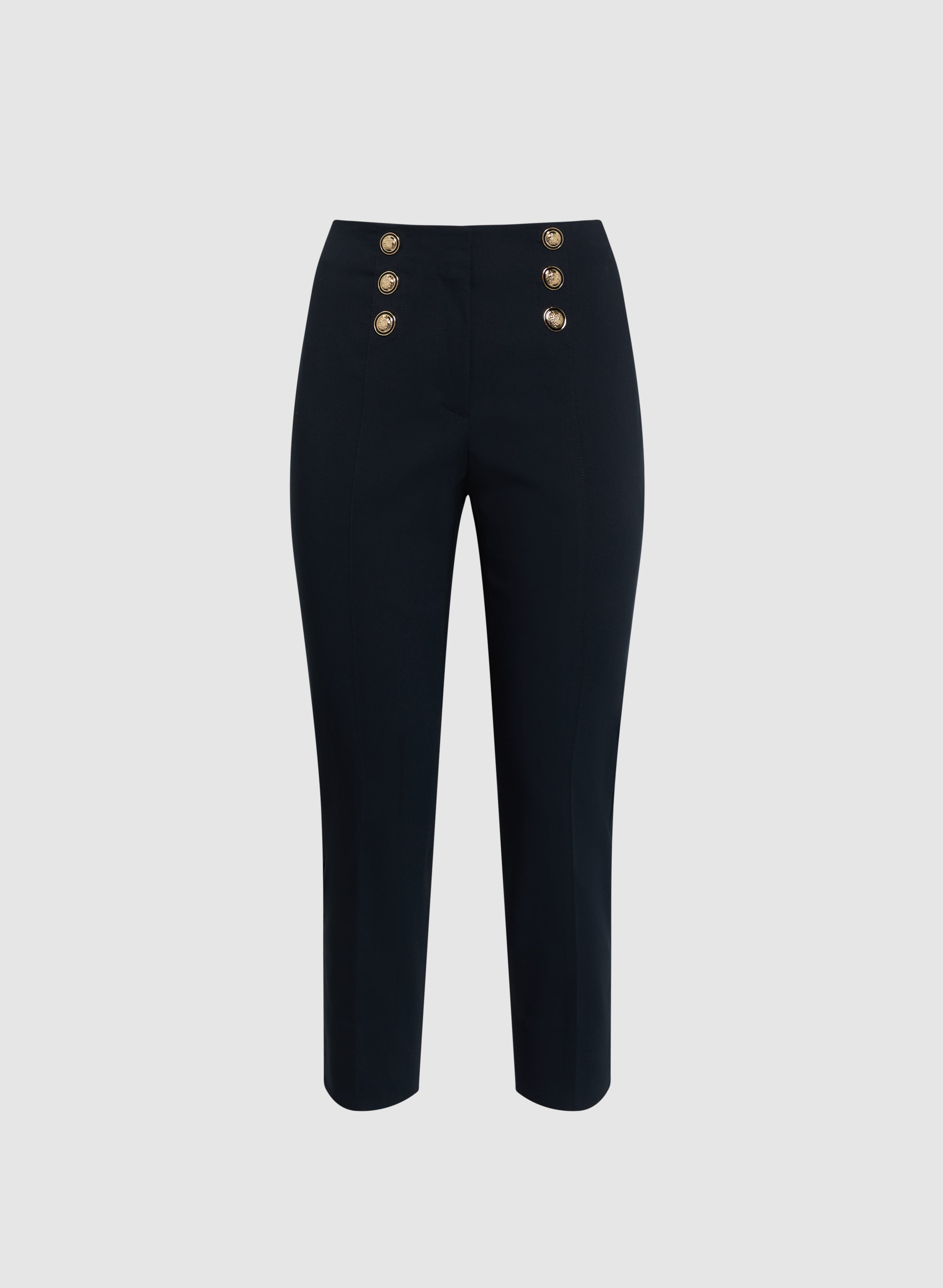 Emma Button Detail Pants for Women - High Waisted Stretch Trousers with Decorative Buttons | Perfect for Office, Casual Wear & Date Night Outfits