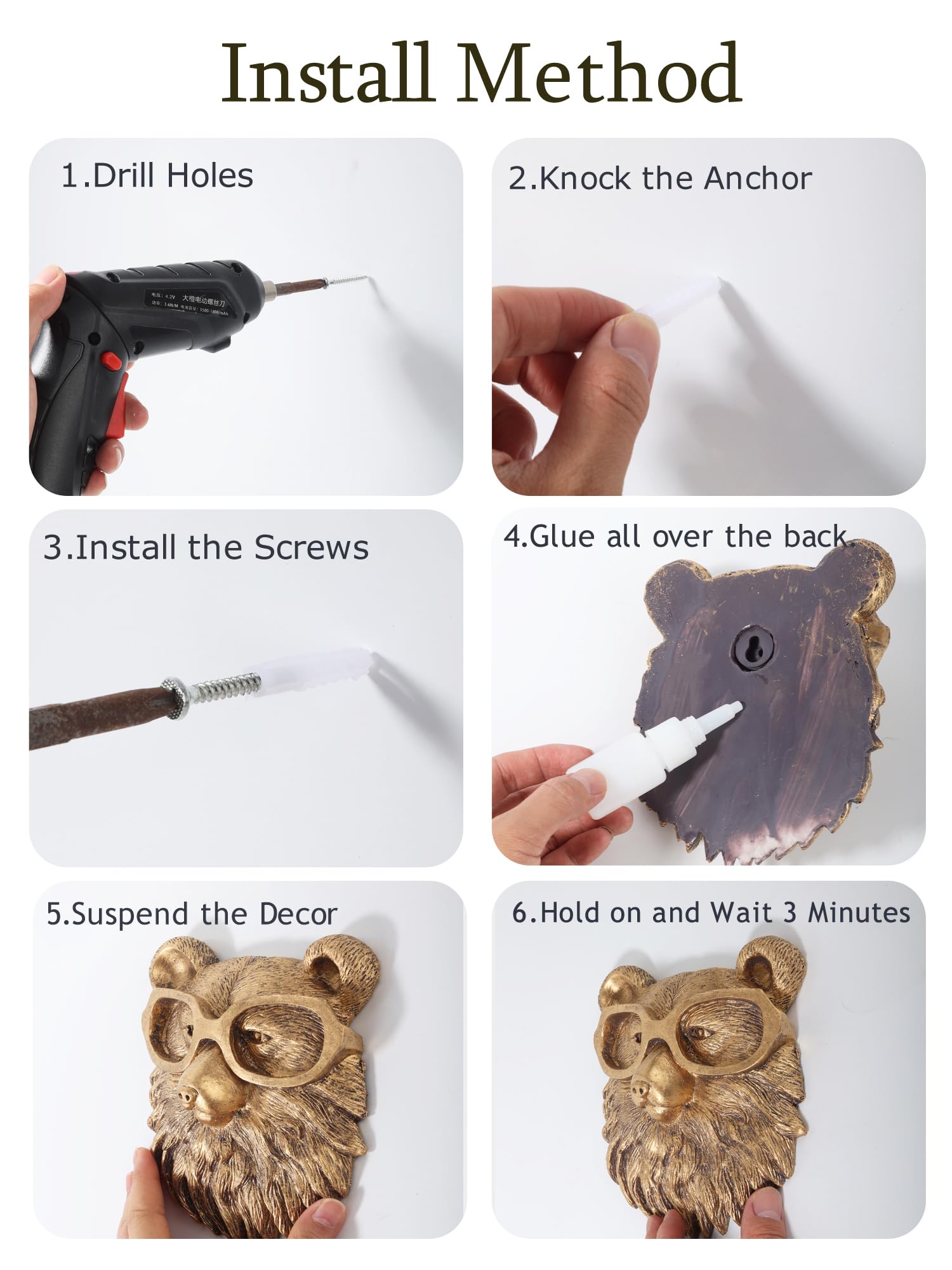 5 Pack Gold Animal Head Wall Decor - Modern Sculpture for Home, Office, Bedroom | Unique Gift for Men & Women | Perfect for Farmhouse, Rustic & Contemporary Interior Design