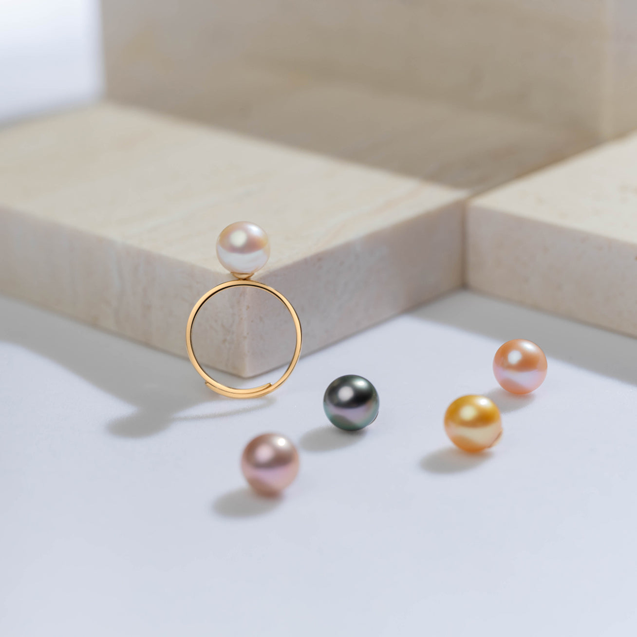 18K Gold Interchangeable Pearl Ring KR00015 - Elegant Adjustable Pearl Jewelry for Women | Perfect for Weddings, Anniversaries & Special Occasions