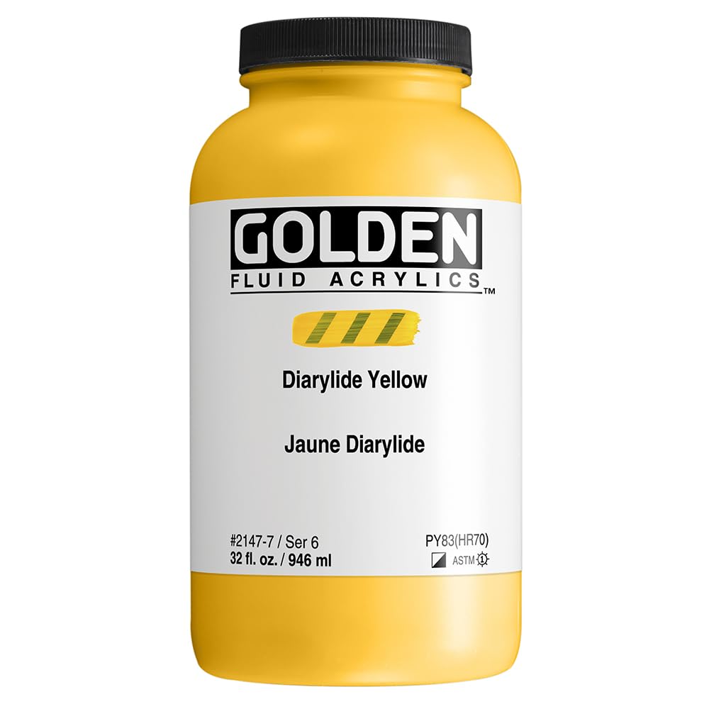 GOLDEN Fluid Acrylic Paint - Diarylide Yellow (32 fl oz Jar) | Professional Grade Semi-Opaque Acrylics for Canvas Painting, Illustration & Mixed Media Art