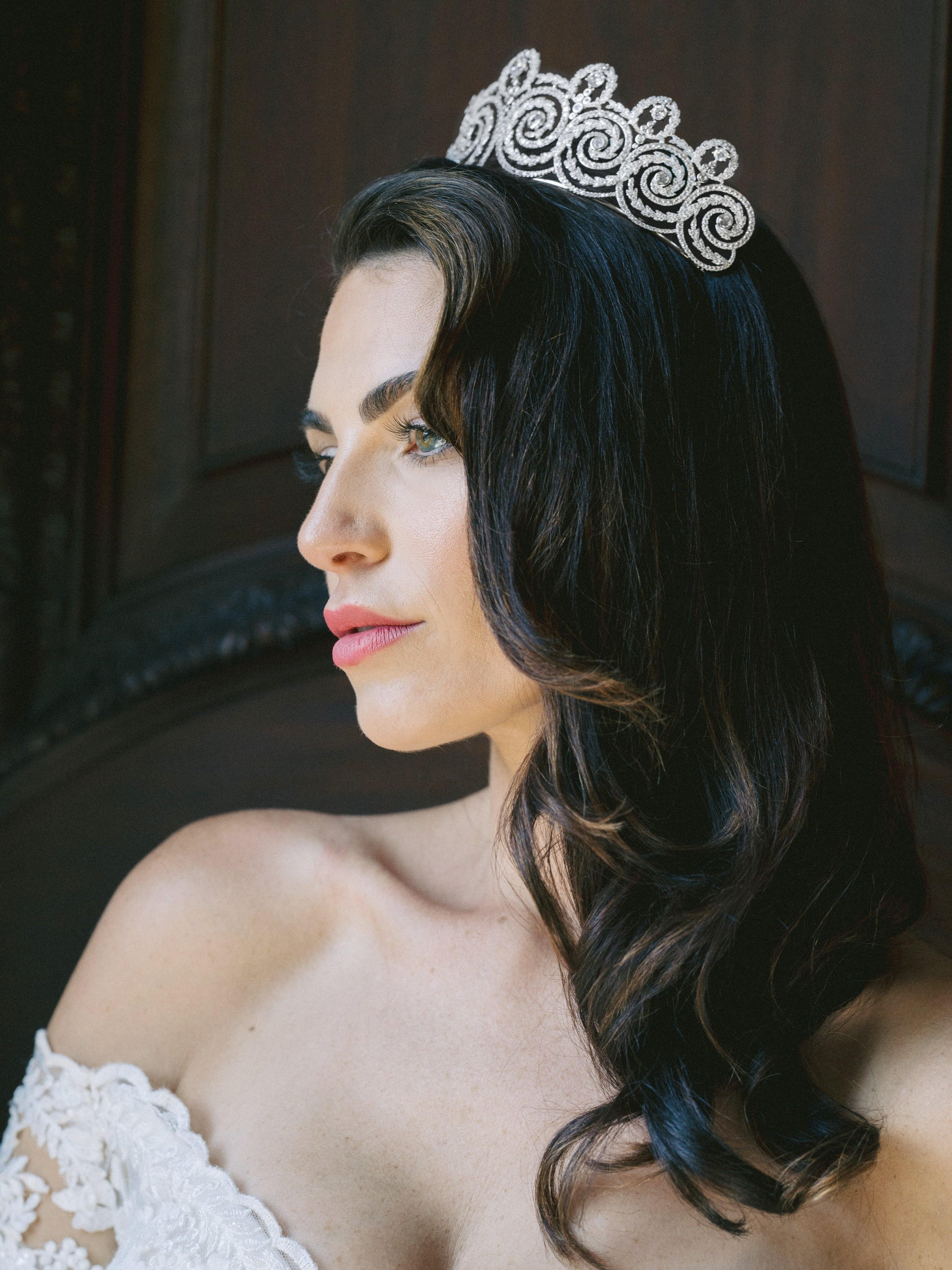 KHEDIVE Simulated Diamond Bridal Tiara - Elegant Wedding Headpiece for Bride, Princess, Prom & Special Occasions