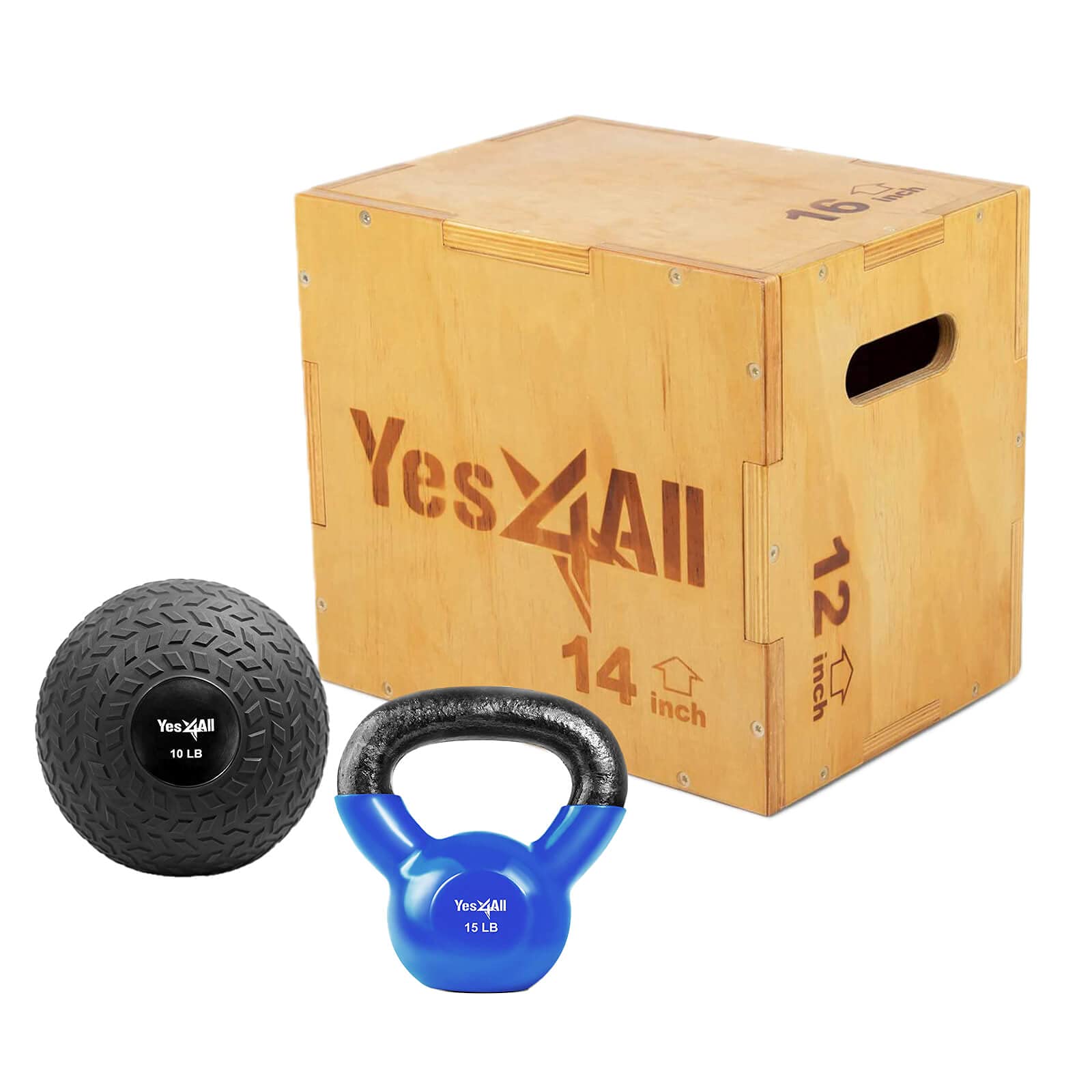 Yes4All Home Gym Equipment Combo Set - Slam Ball, Kettlebell, Plyo Box & Battle Rope for Strength Training, CrossFit & Outdoor Workouts | Perfect for Home Gym, Garage Fitness & Backyard Exercises