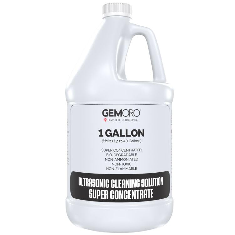 GemOro Professional Jewelry Cleaner Solution Concentrate - 1 Gallon for Ultrasonic Machines | Safe for Rings, Watches, Glasses, Earrings & More | Perfect for Jewelry Stores, Home Cleaning & Professional Use