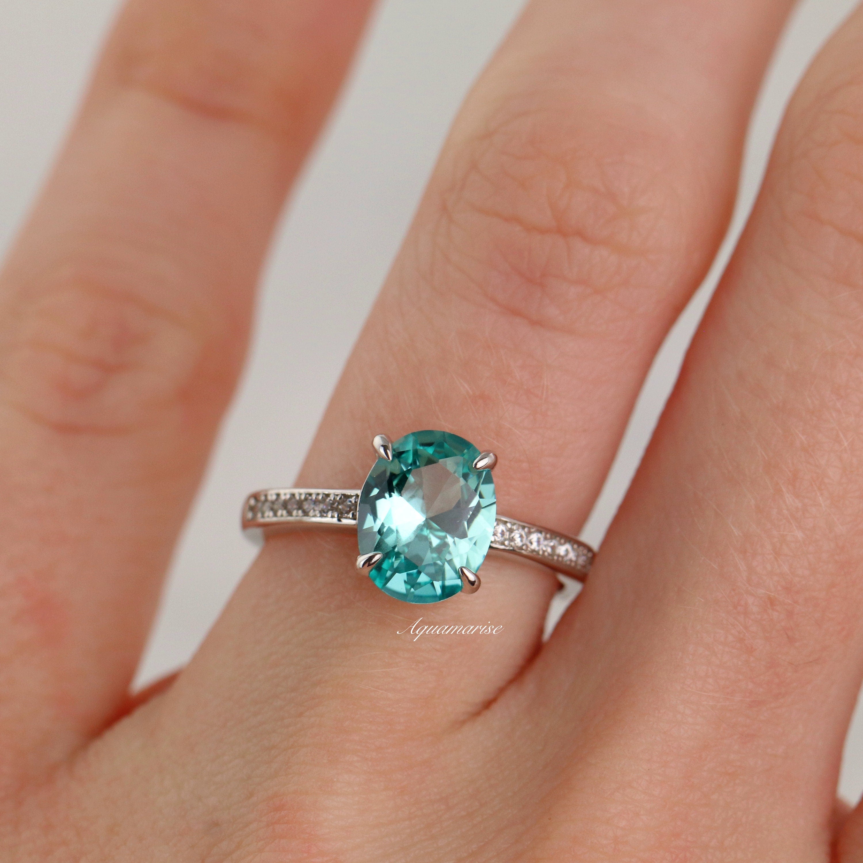Ava Teal Sapphire Ring Sterling Silver - Elegant Handmade Jewelry for Women, Perfect for Weddings, Anniversaries & Special Occasions
