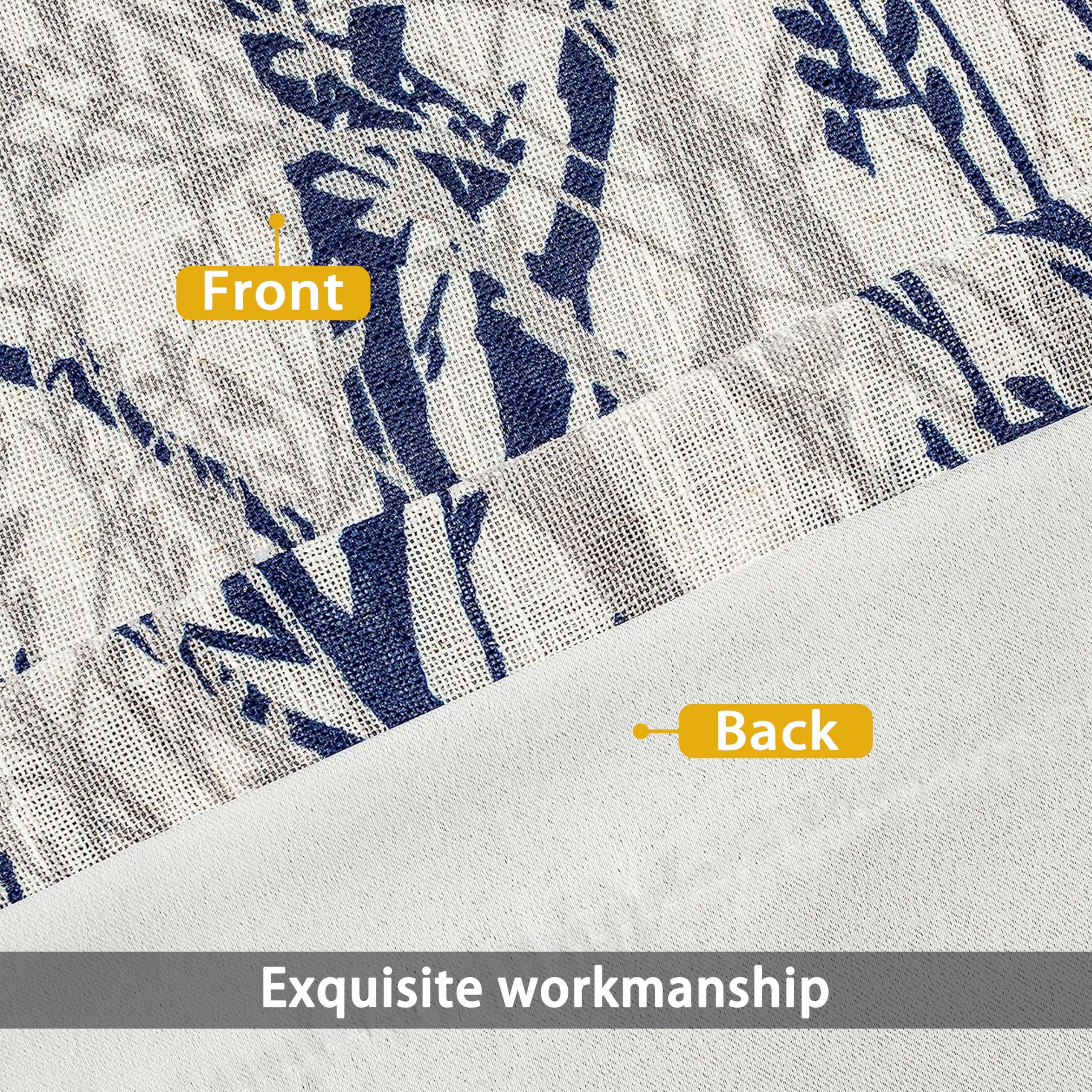 Blue & White Linen Blend Blackout Curtains - 84