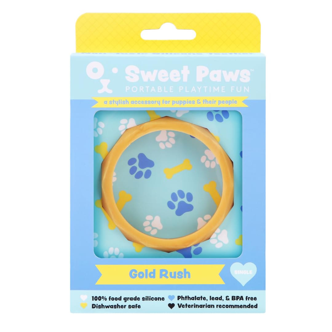 Sweet Paws Puppy Teething Rings - Food Grade Silicone Chew Toys for Small & Medium Dogs (0-6 Months) - Gold Rush - Perfect for Teething Relief & Puppy Training at Home or Outdoors