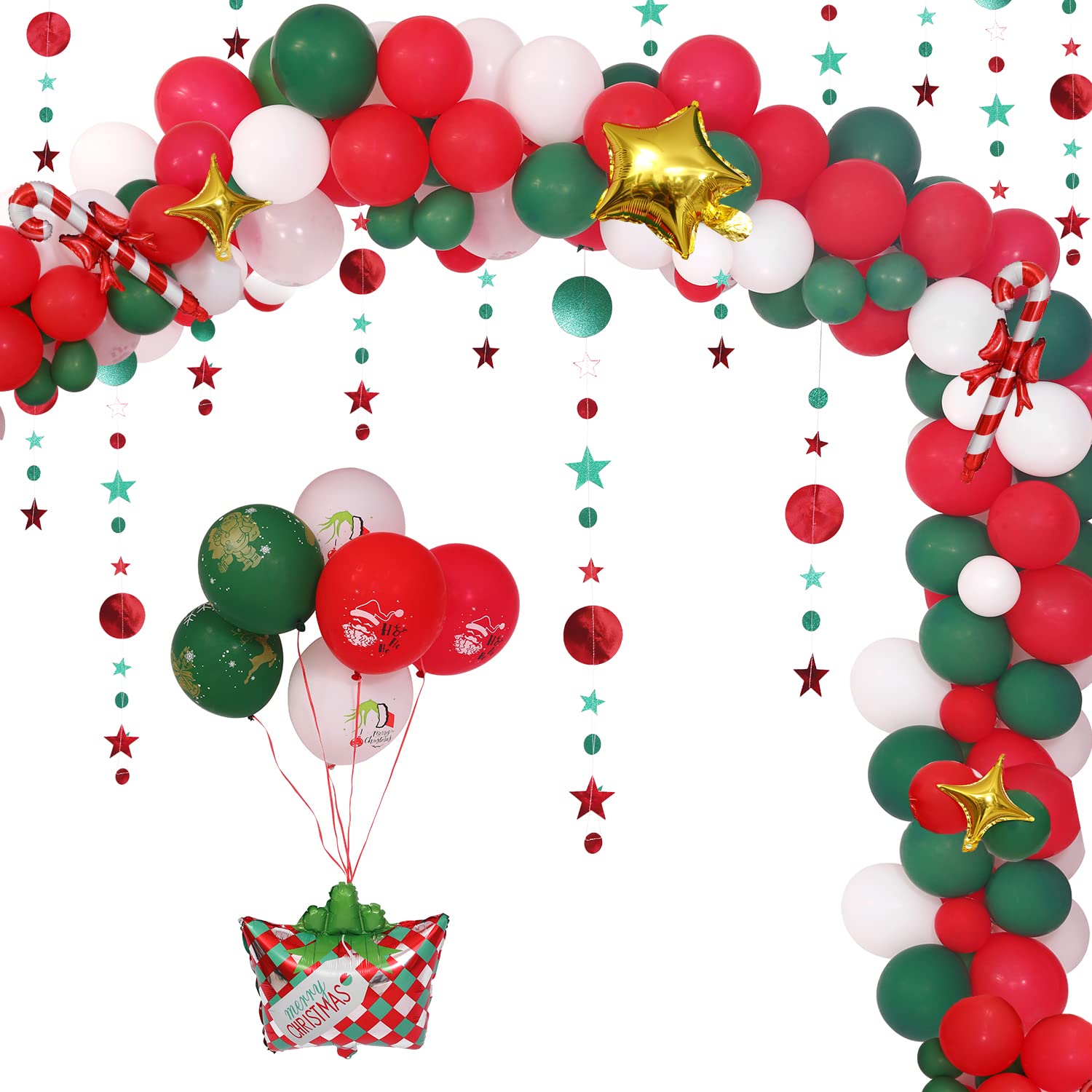 125 Pcs Christmas Balloon Garland Arch Kit - Red Green White Candy Cane Balloons for Xmas Party Decorations | Holiday Home Decor, Tree Trimming & Festive Celebration Backdrop