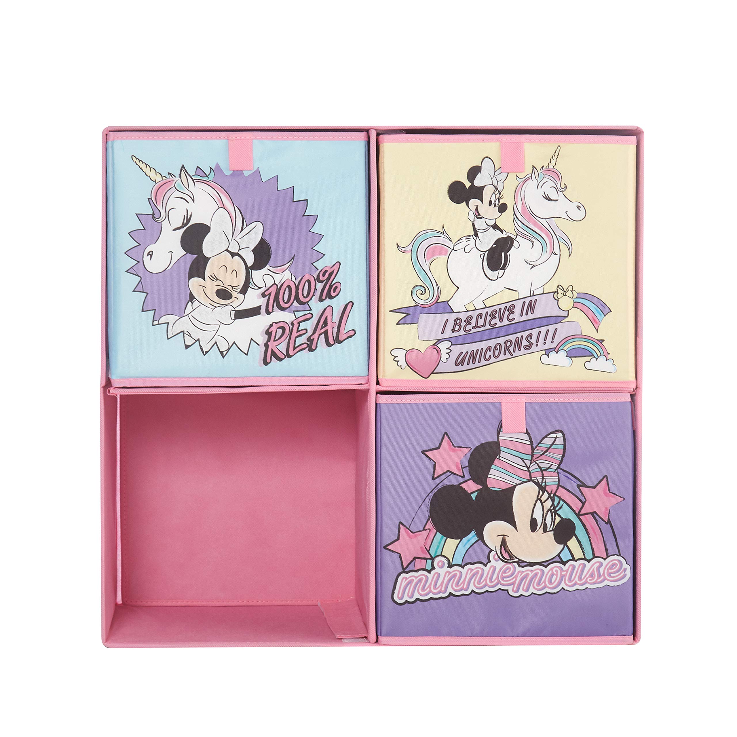 Disney Minnie Mouse Collapsible Storage Organizer with 3 Soft Fabric Bins - Kids Room Toy Storage, Closet Organization & Playroom Decor