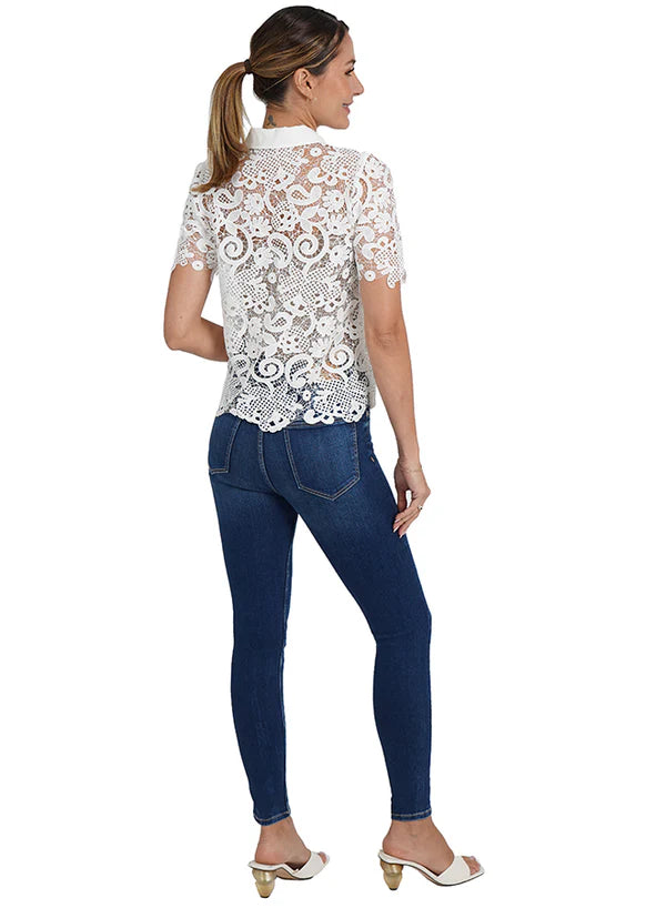Amy Lace Top Women's Elegant White Blouse - Perfect for Office Wear, Date Night & Special Occasions
