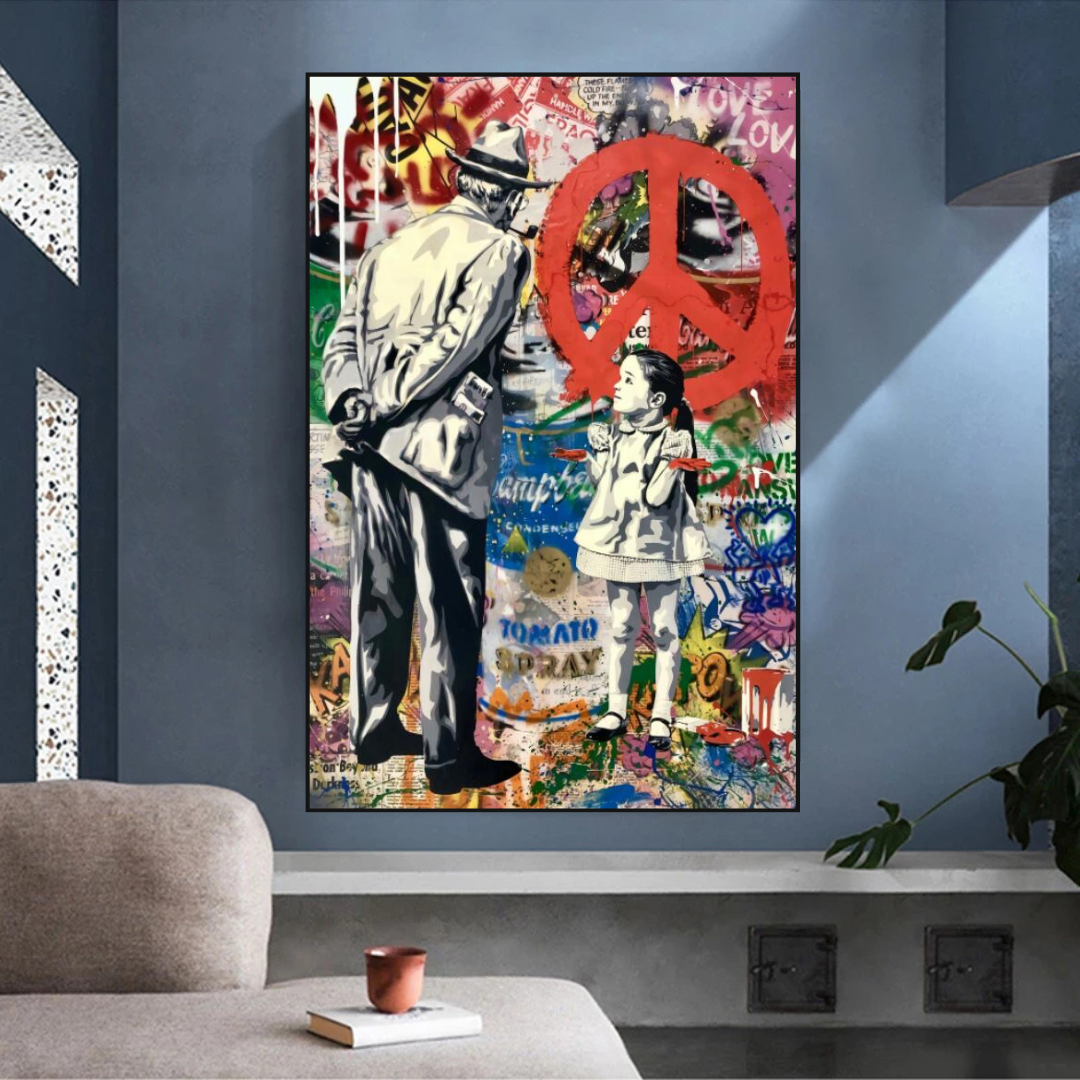 Banksy Peace Street Art Canvas Print - Inspirational Wall Decor for Living Room, Bedroom & Office | Modern Urban Home Decor