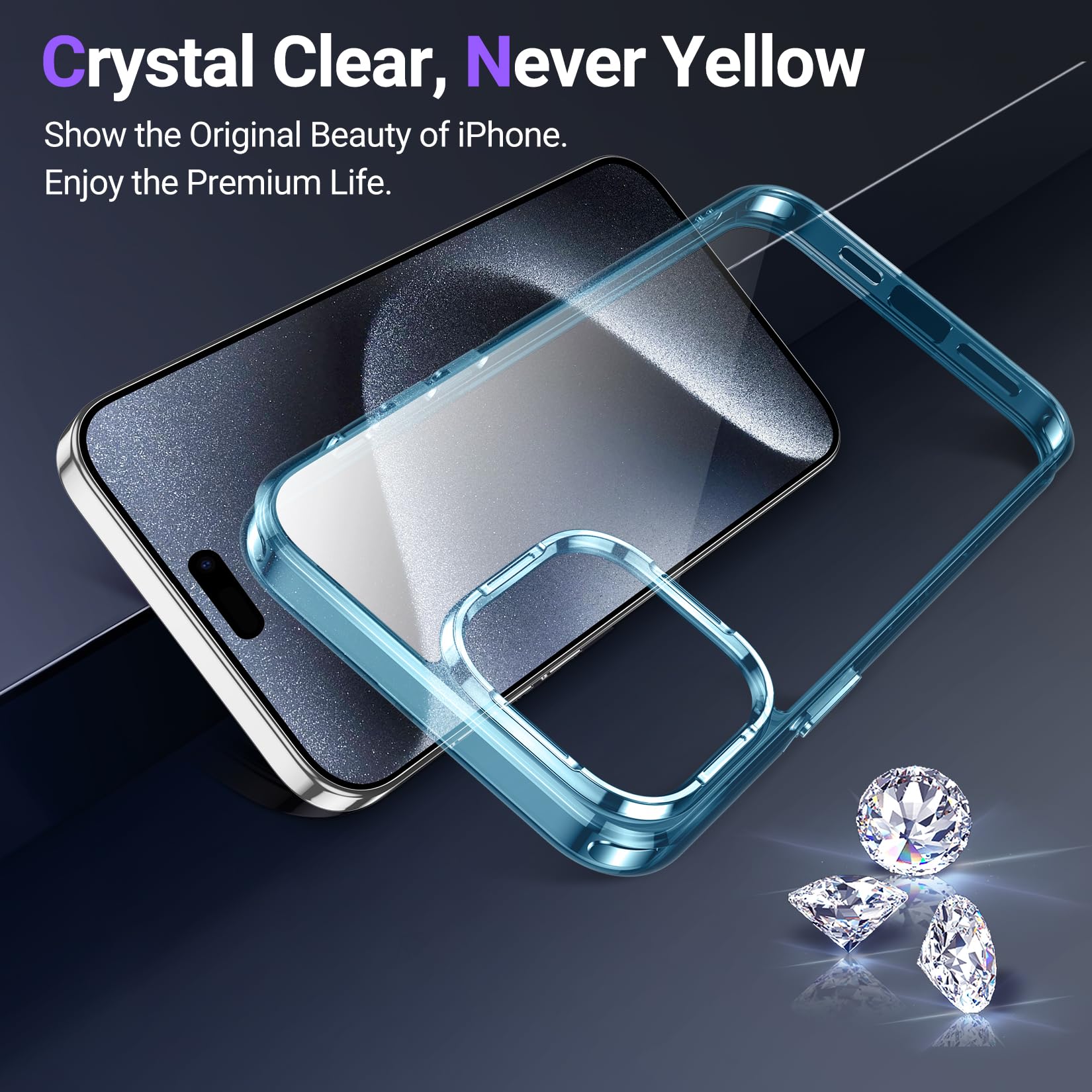 Temdan Clear iPhone 15 Pro Max Case - Military-Grade Drop Protection, Slim & Shockproof, Anti-Yellowing Protective Cover - Perfect for Everyday Use, Outdoor Activities & Travel