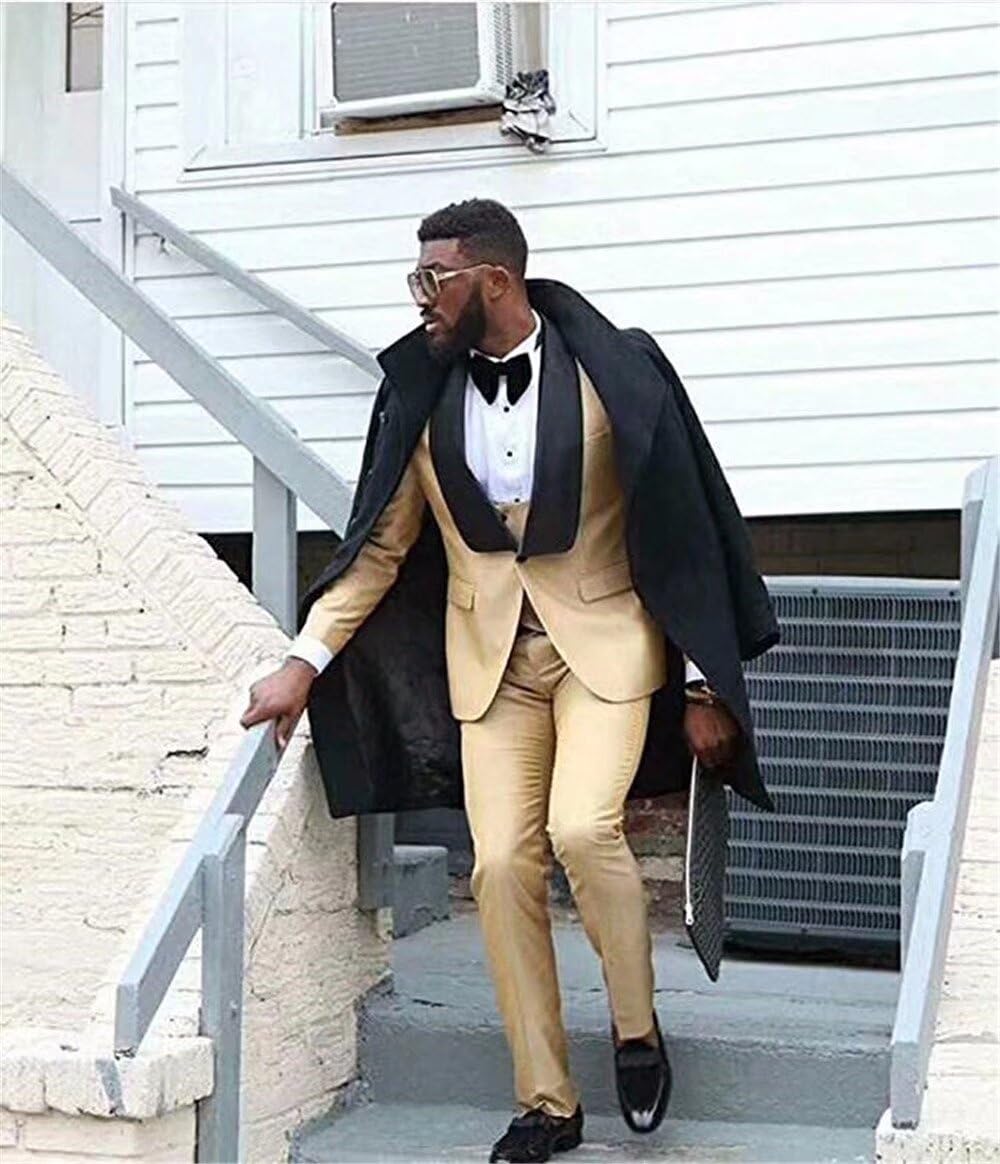 Premium Men's 3-Piece Slim Fit Tuxedo Suit - Gold Wedding Suit for Groom, Prom & Formal Events - Luxury Business Attire for Special Occasions