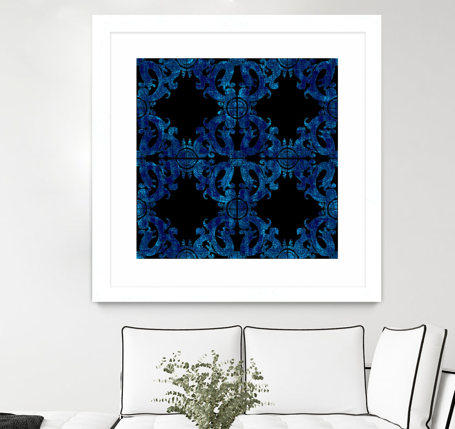 Blue Carved Tile Ceramic Effect Wall Decor - Handmade Ceramic Art for Home, Kitchen, Bathroom & Outdoor Spaces
