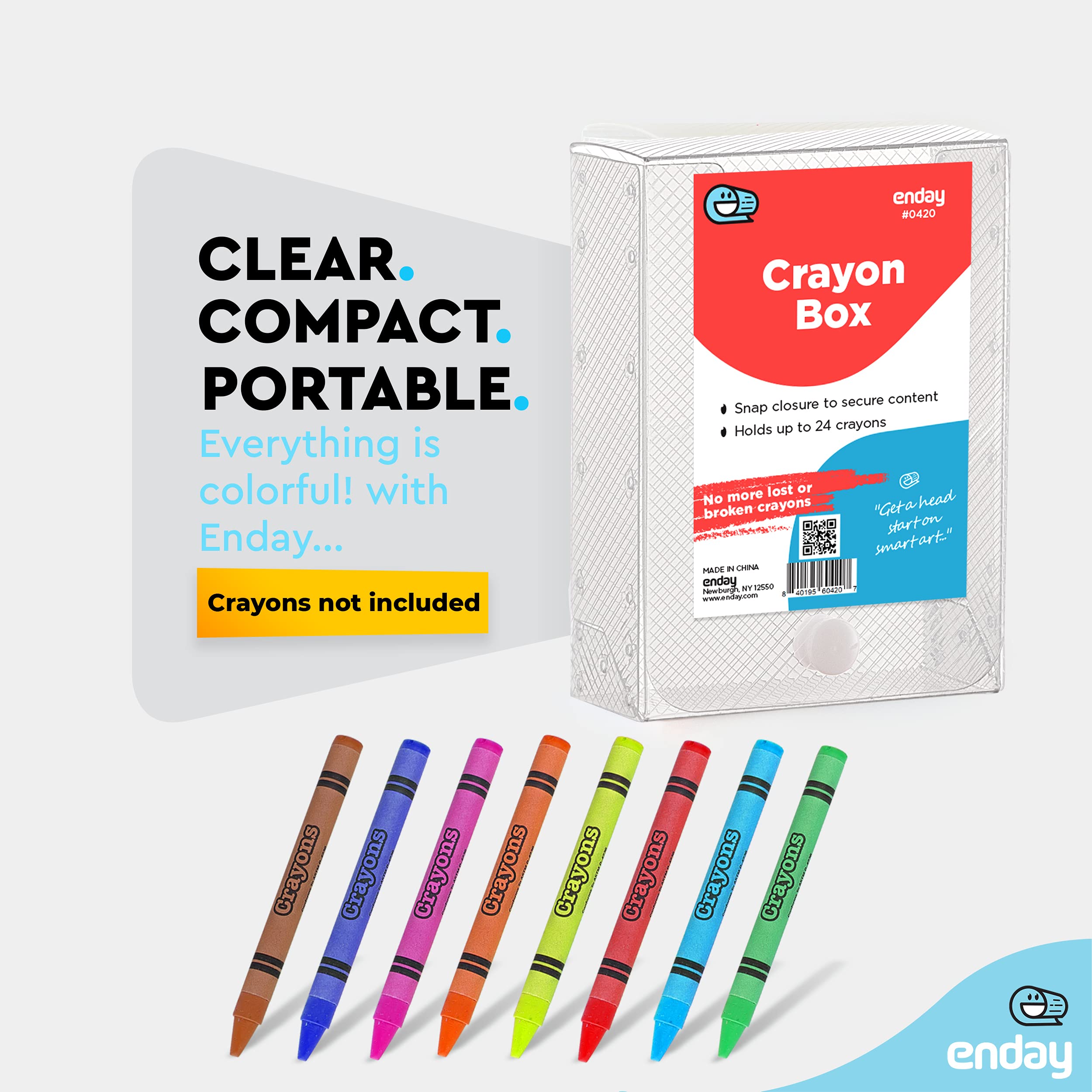 Enday Clear Crayon Storage Box - Kids Art Supply Organizer with Snap Closure for Home & School Use