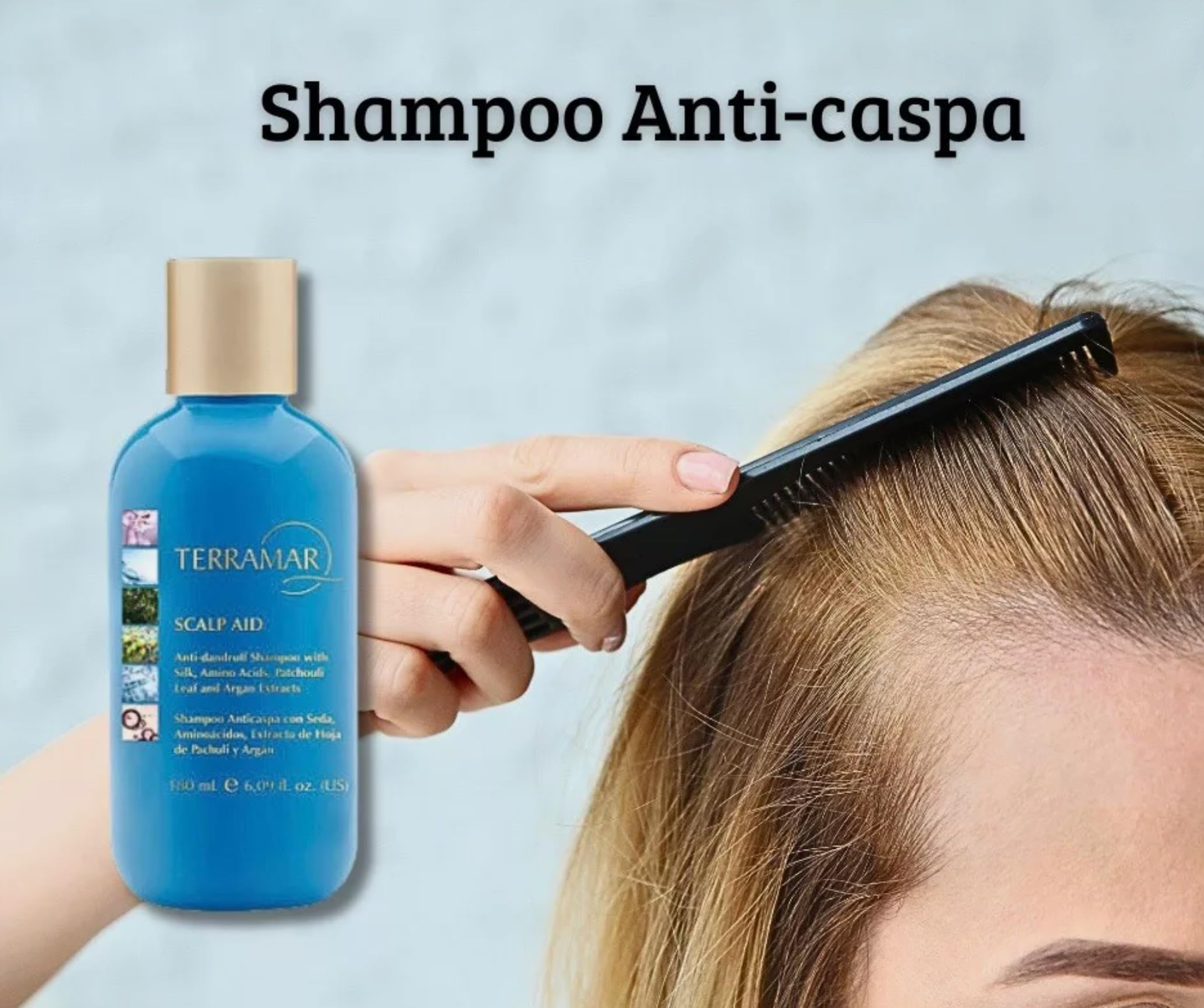 TERRAMAR Anti-Dandruff Shampoo with Silk Proteins, Amino Acids, Patchouli Leaf & Argan Oil Extracts - Gentle Scalp Care for Dry, Itchy Scalp & Flakes - Perfect for Daily Use at Home or Travel