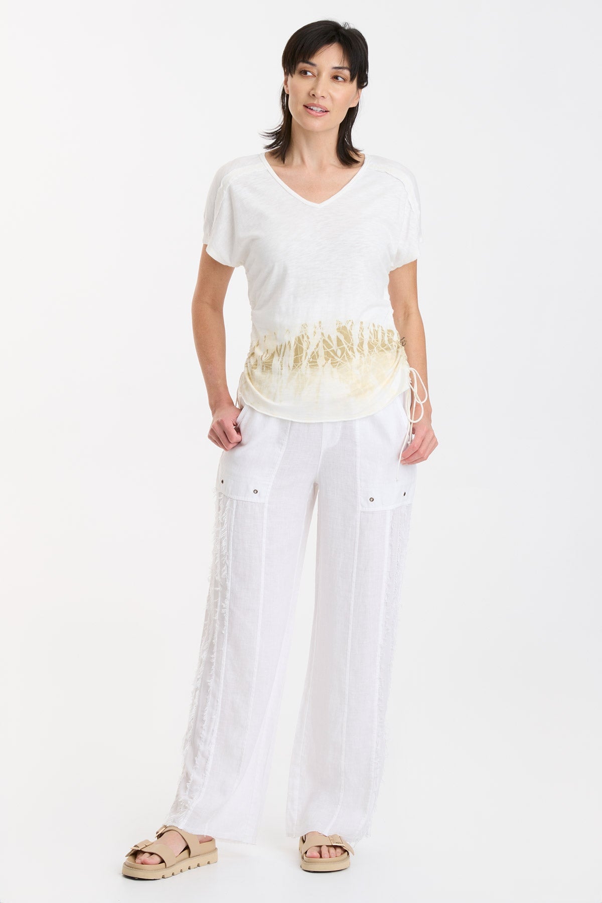 Diggory Cinched Cord V-Neck Jersey Tee for Women - Soft Stretchy Casual T-Shirt - Perfect for Everyday Wear, Layering & Outfits