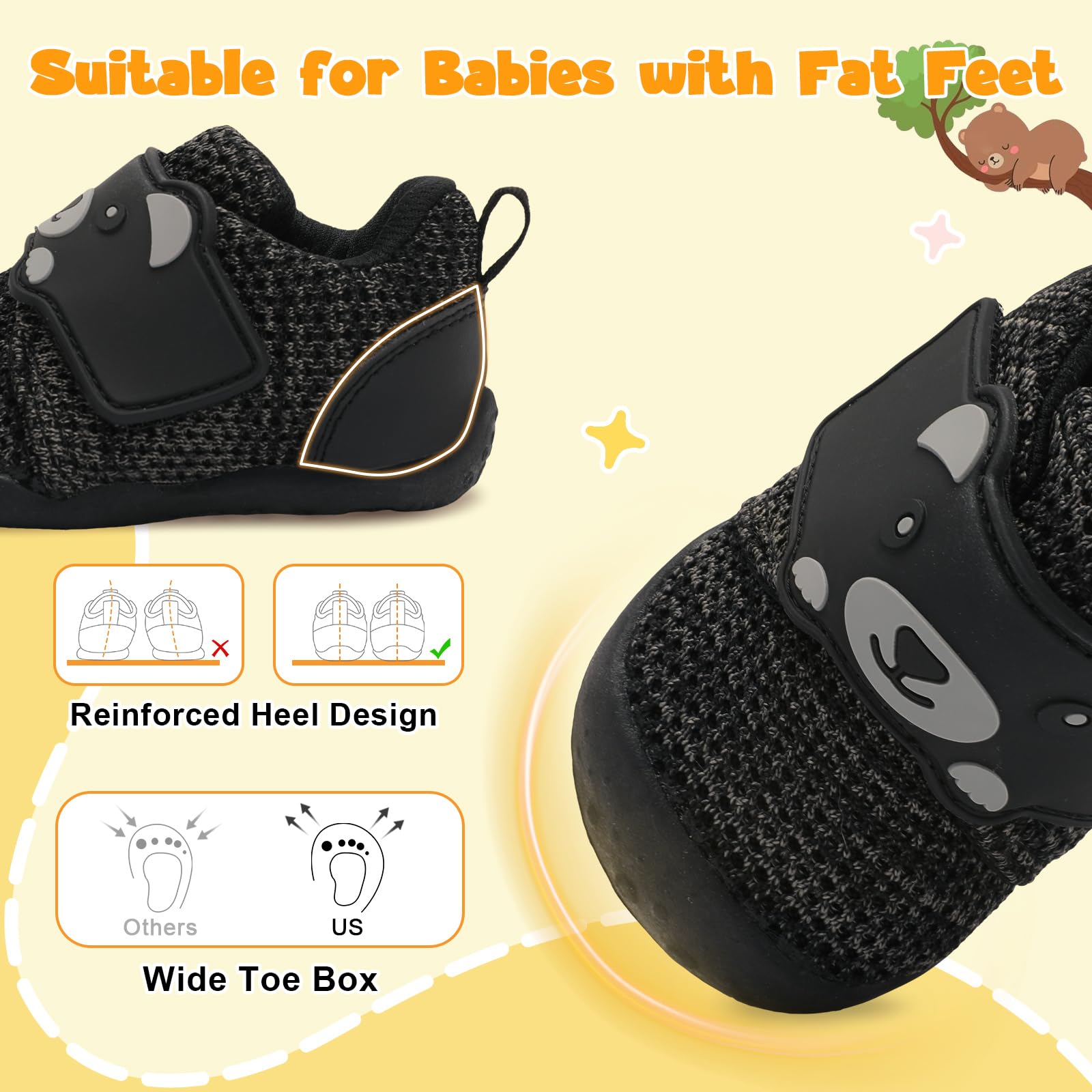 FEETCITY Baby Walking Shoes - Wide Fit Infant Sneakers for Boys & Girls | Breathable Barefoot Toddler Shoes | Slip-On Crib Shoes for First Steps & Playtime