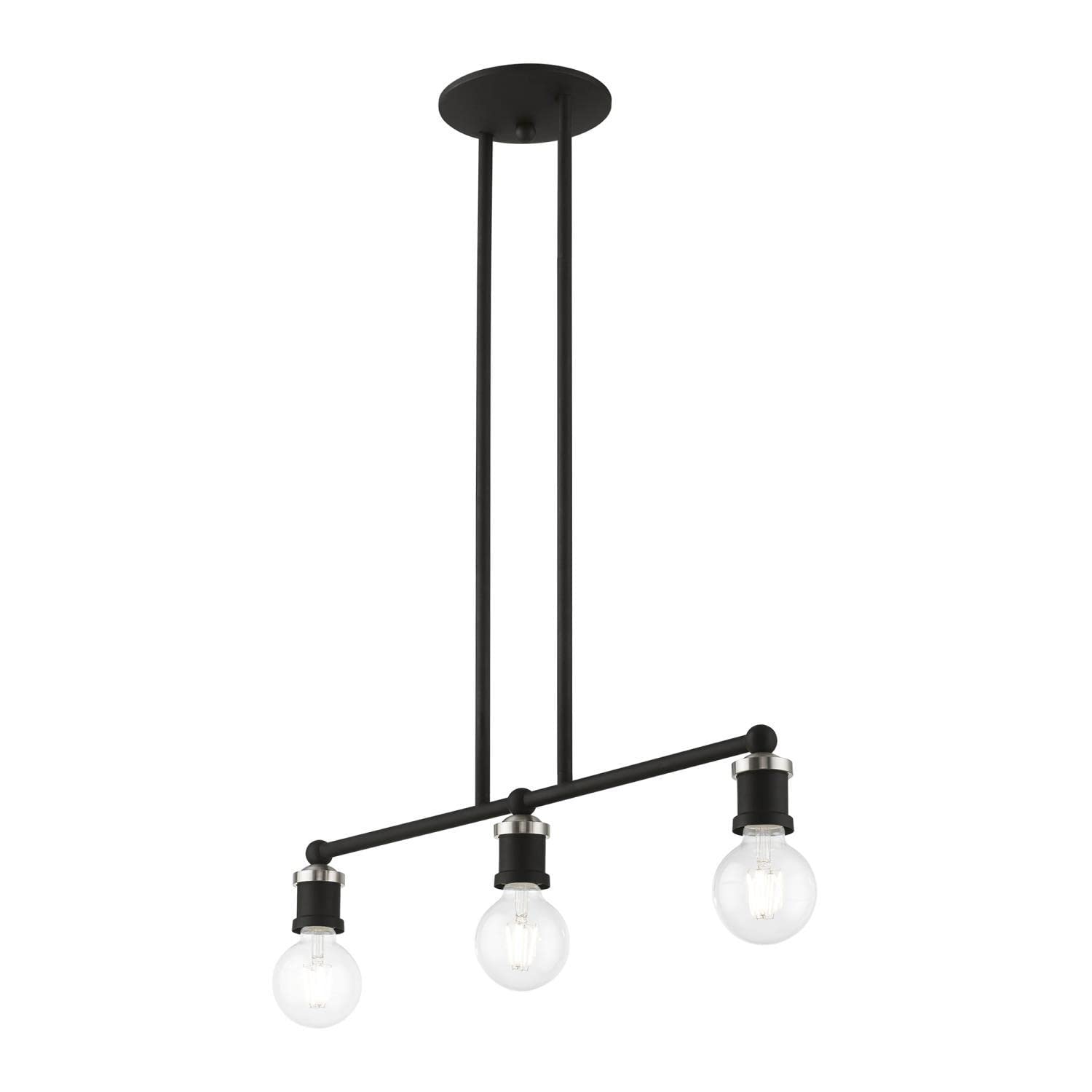 Livex Lighting 47163-04 Lansdale Island Light Fixture - Black with Brushed Nickel Accents - Perfect for Kitchen Island, Dining Room or Bar Counter Lighting