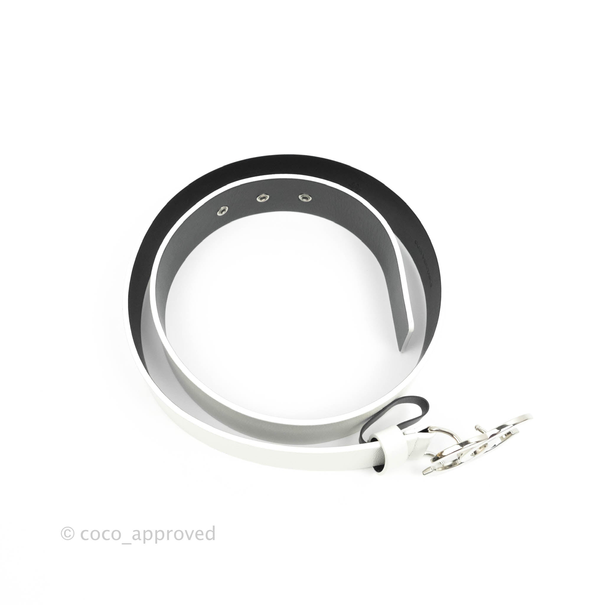 Chanel CC Leather Belt for Women - White Caviar Leather with Silver Hardware, Size 80 | Luxury Designer Belt for Office, Party & Everyday Wear